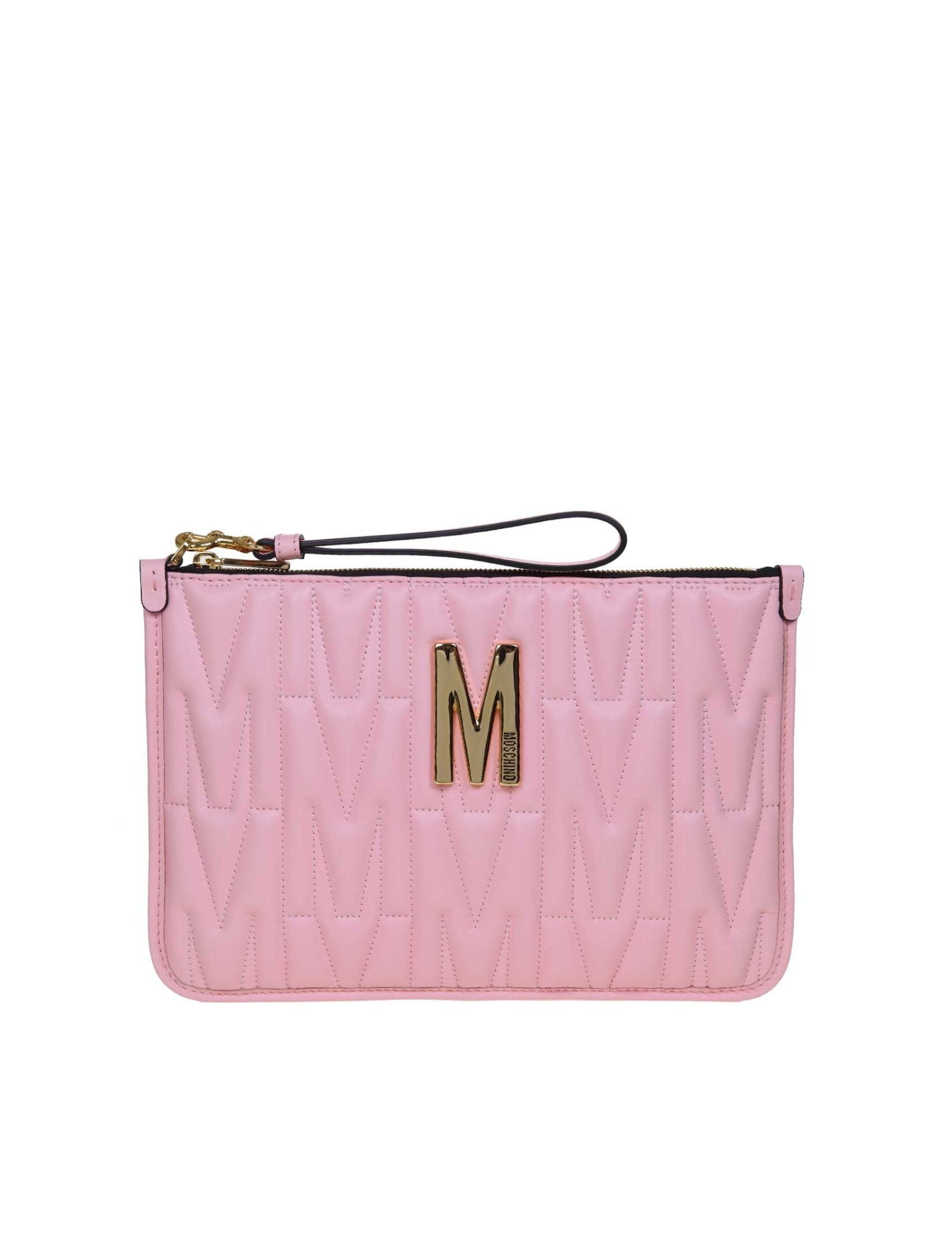 MOSCHINO FLAT QUILTED LEATHER POUCH COLOR PINK,11232865