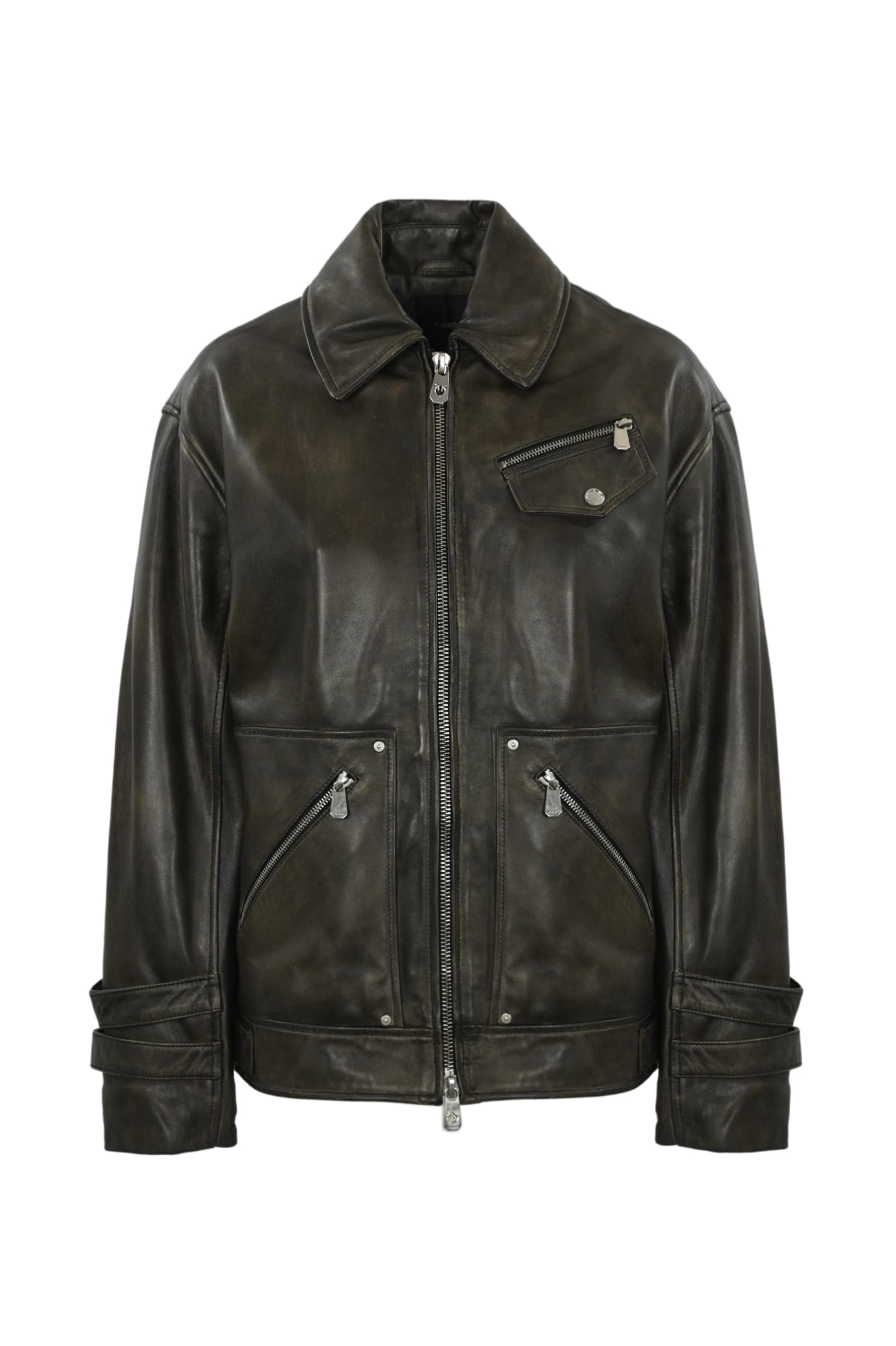 Shop Pinko Grotta Leather Jacket In Nero