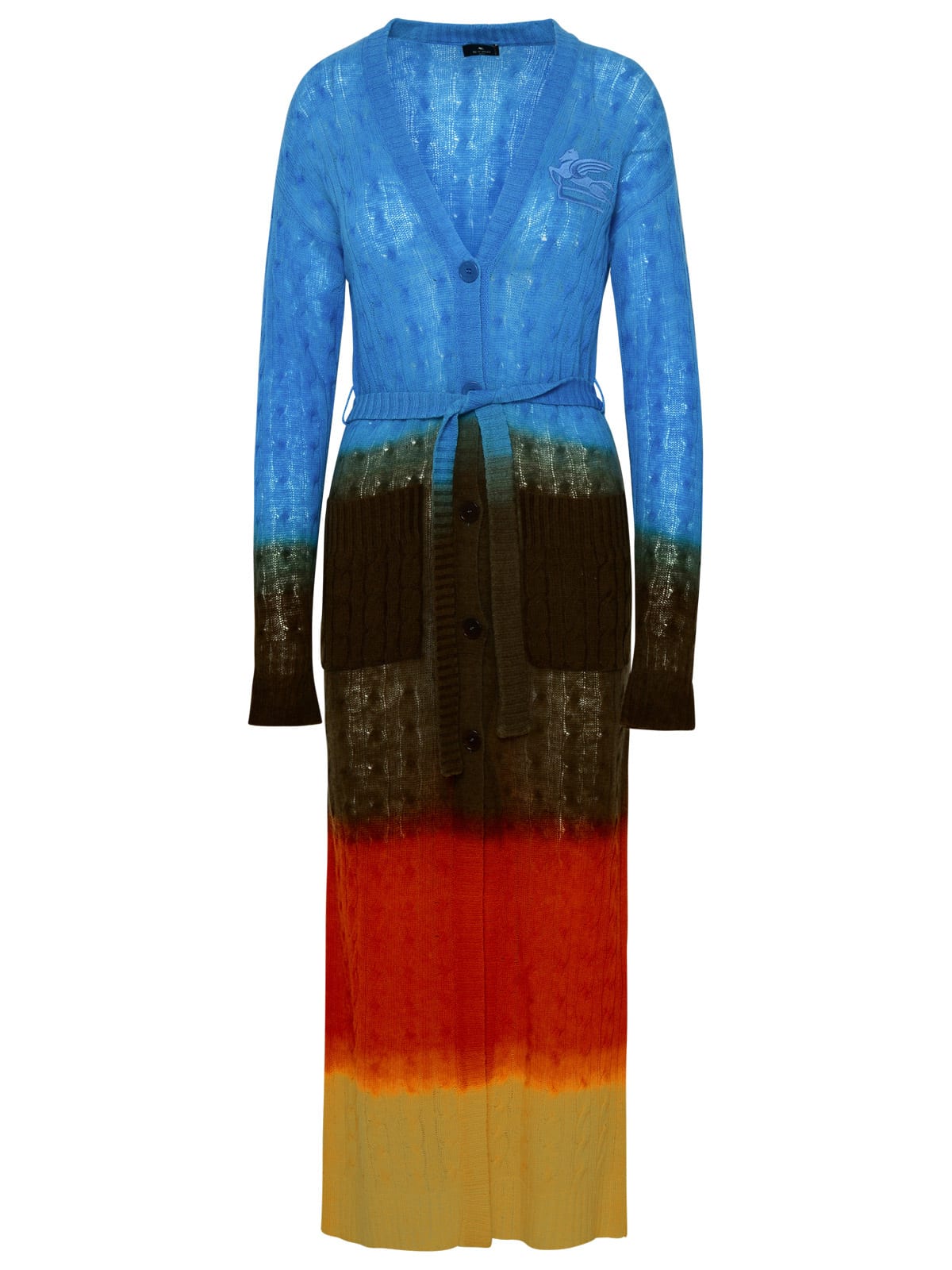 Etro Multicolor Oversized Cable Knit Cardigan With Degradé Colour Shading In Multicolore