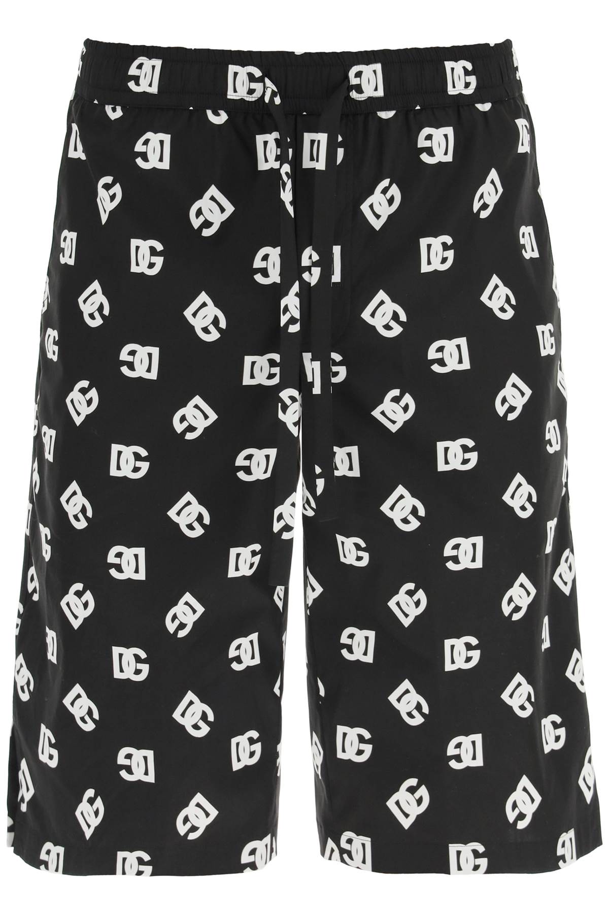 Dolce & Gabbana Dg Logo Print Cotton Shorts In Black