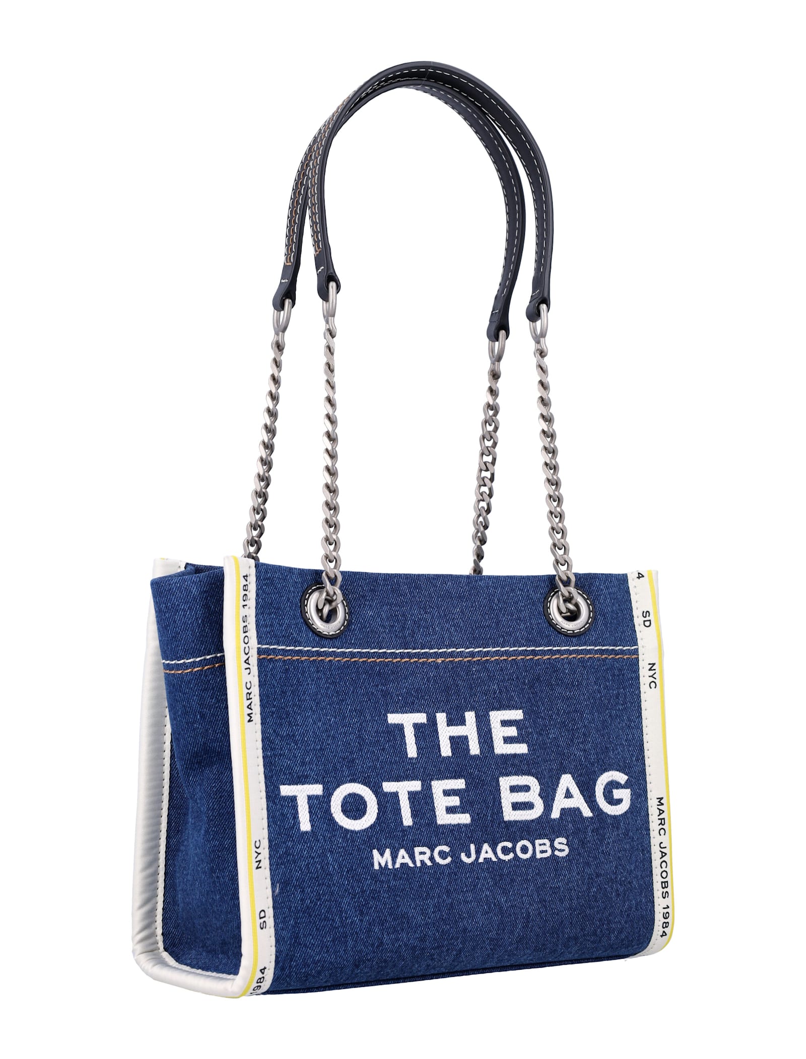 Shop Marc Jacobs The Denim Chain Small Tote Bag In Dark Wash