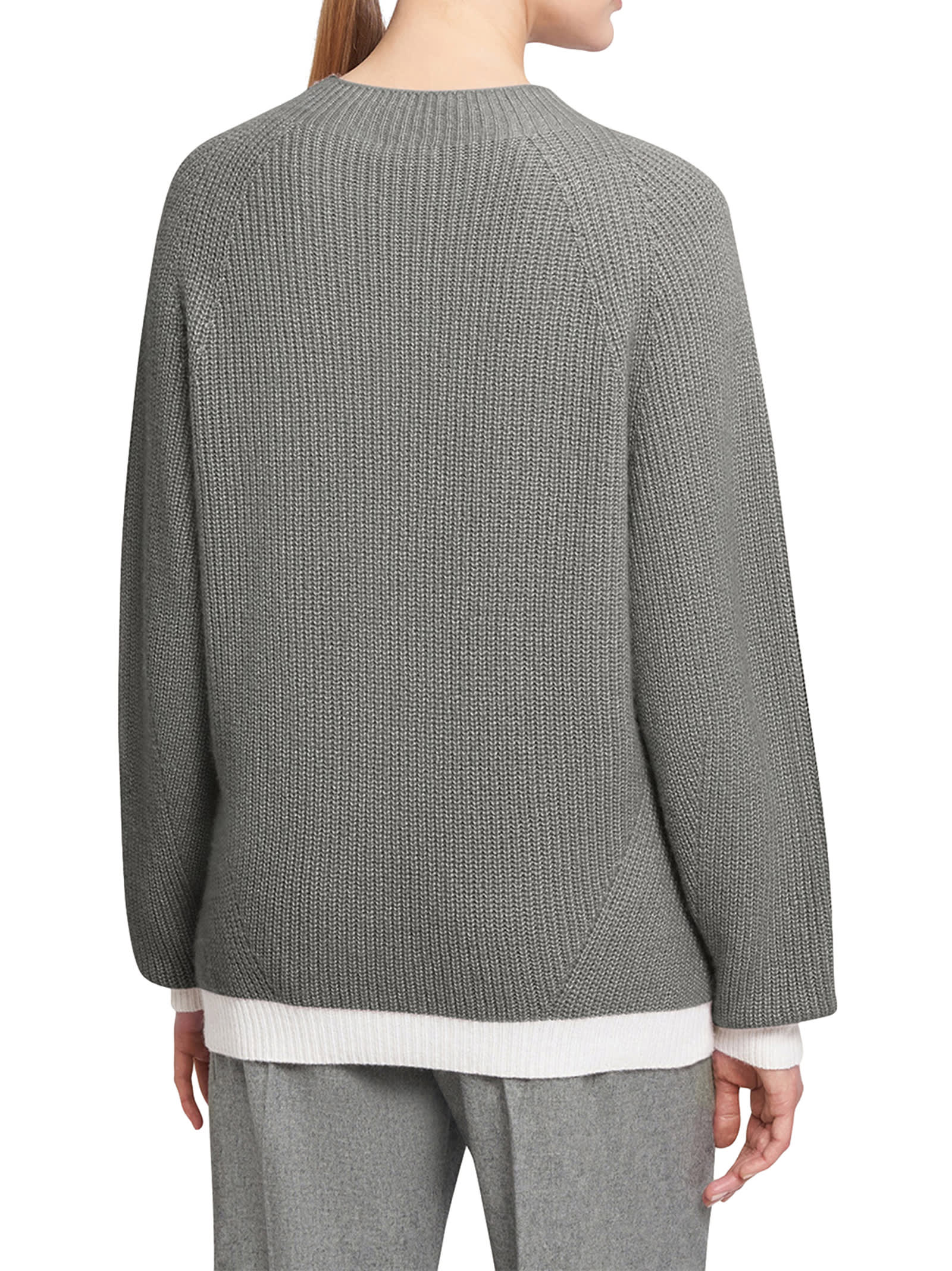 Shop Kiton Jersey Turtleneck Cashmere In Grey/white