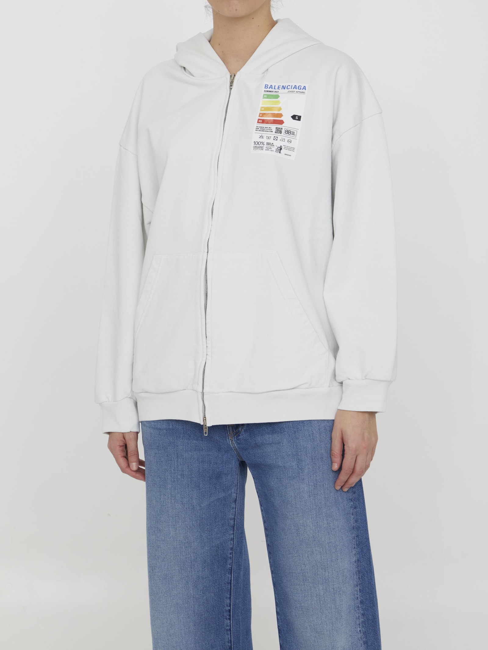 Embellished Cotton Fleece Hoodie In Dirty White