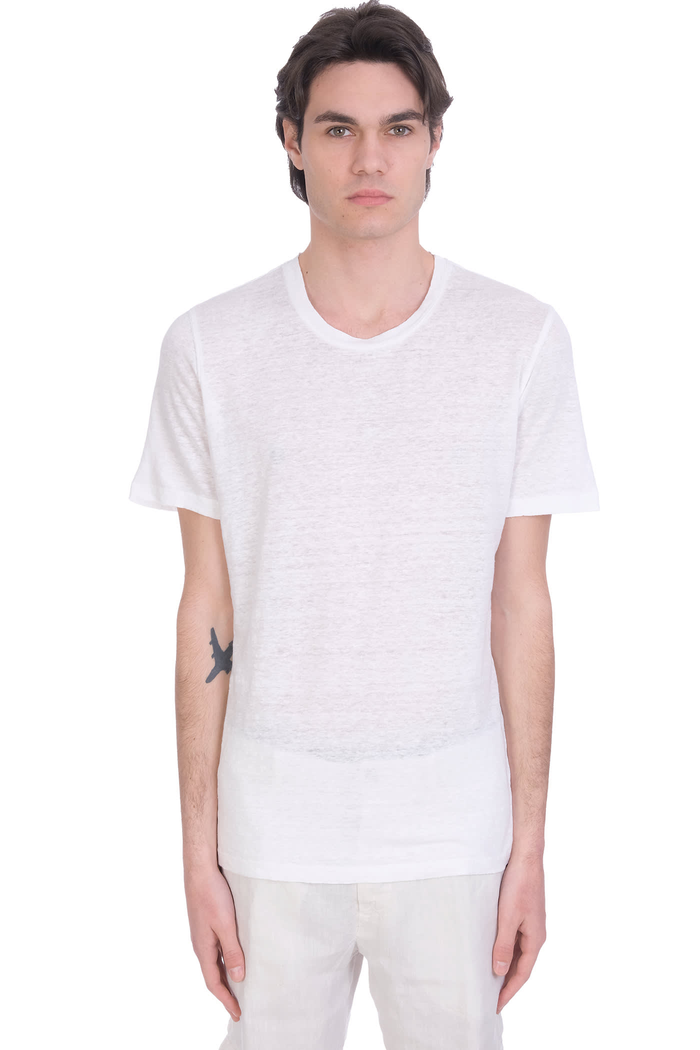 120% Lino T-shirt In White Linen