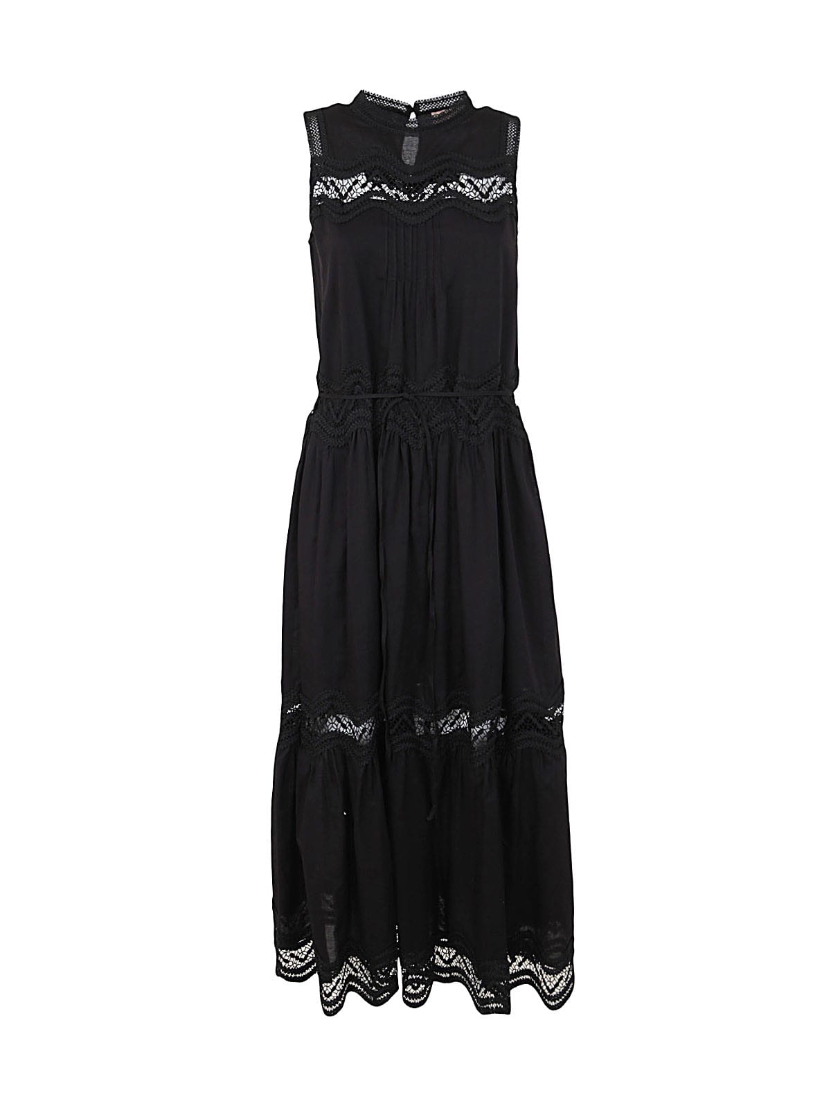Twinset Crew Neck Sleeveless Long Laced Dress In Black