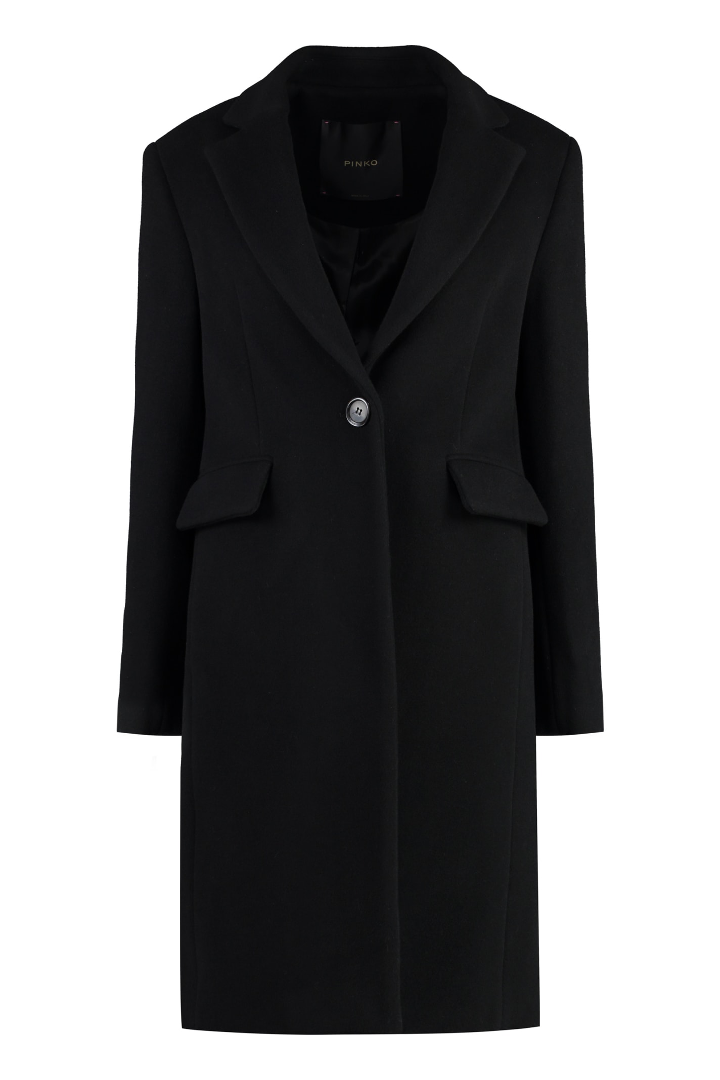 Shop Pinko Cambogia Single-breasted Wool Coat In Black