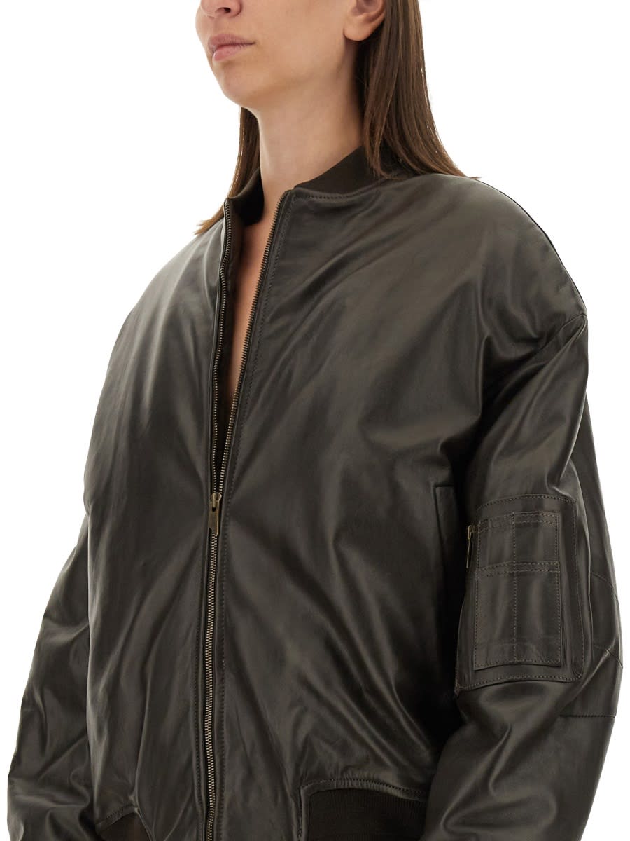 Shop Salvatore Santoro Leather Bomber Jacket In Brown