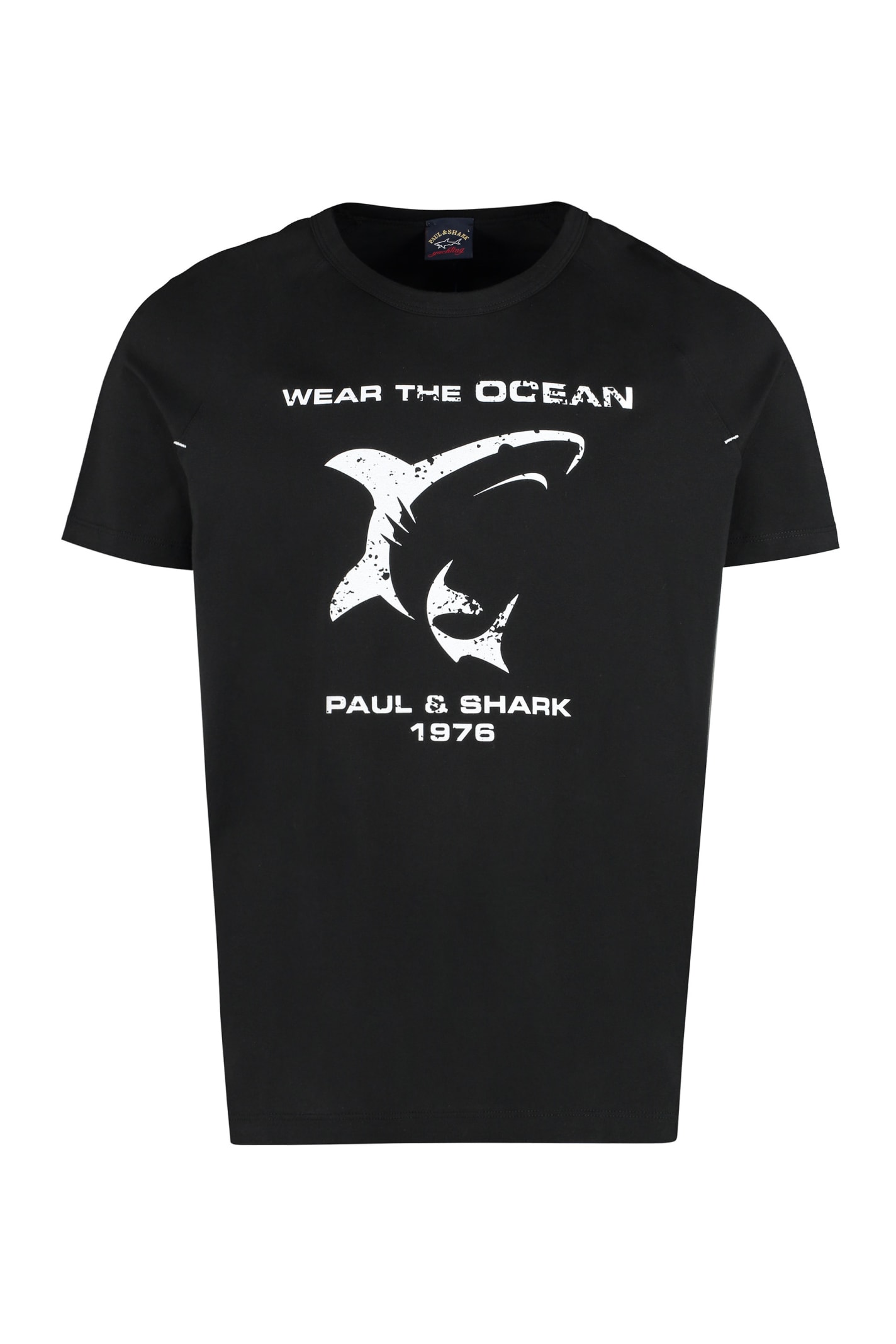 Paul&amp;shark Printed Cotton T-shirt In Black