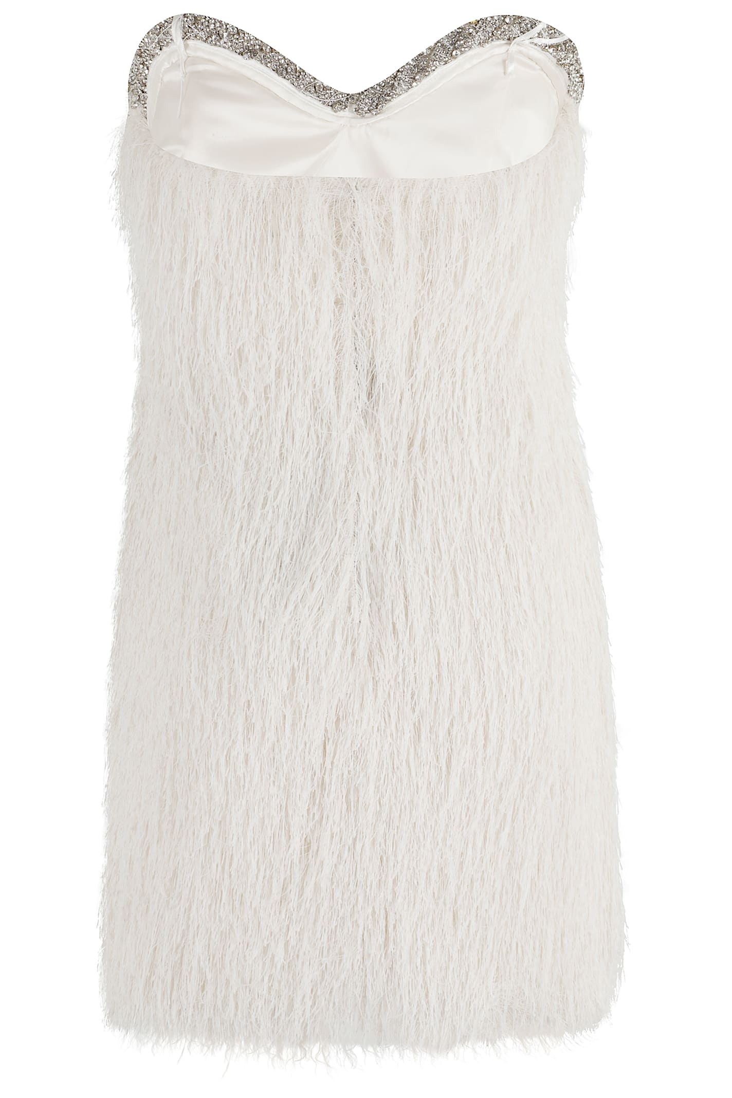 Amen Fringed Mini Dress With Rhinestone Trim In White