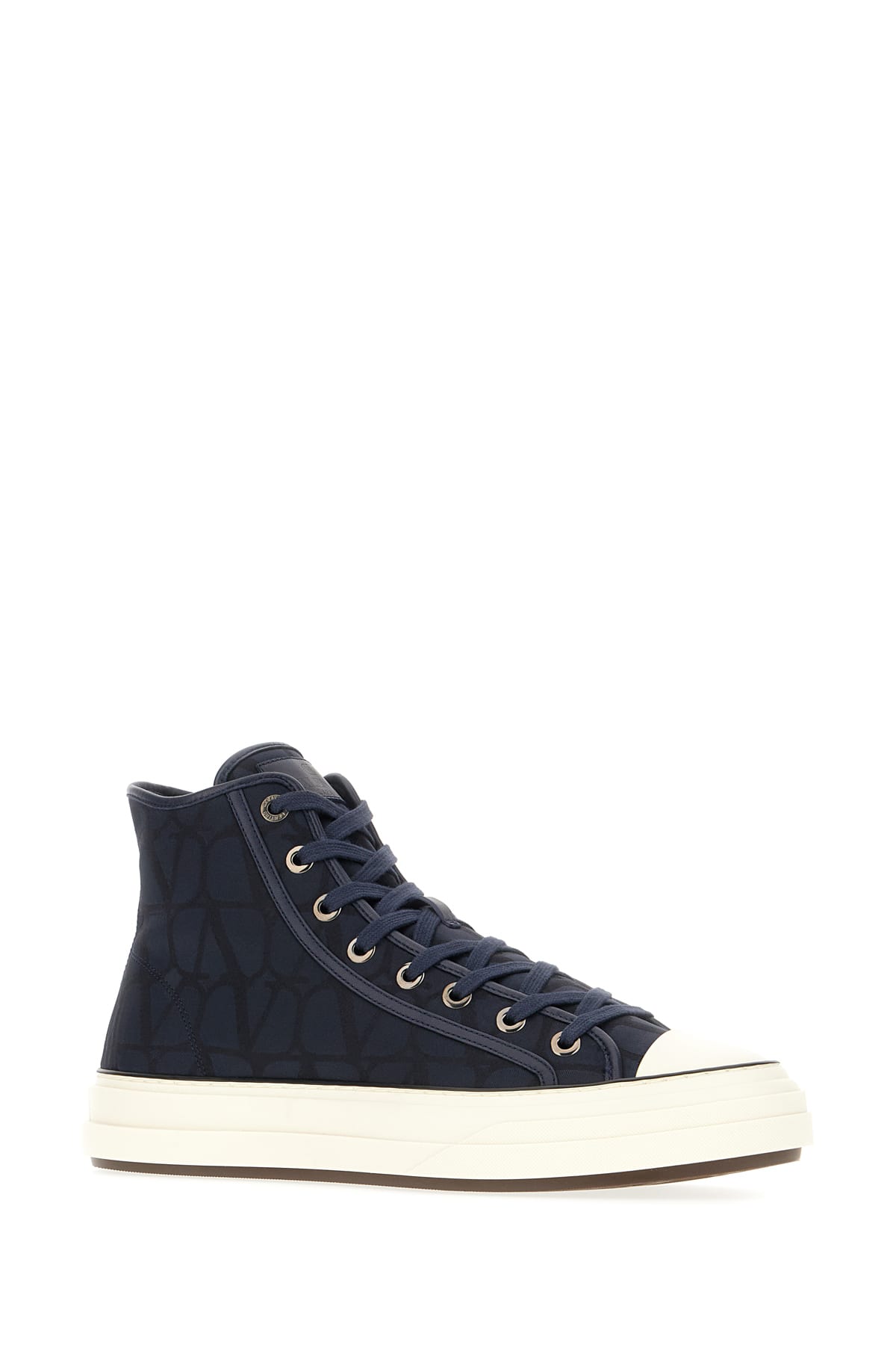 Shop Valentino Embroidered Fabric Sneakers In Blu Nero Bianco