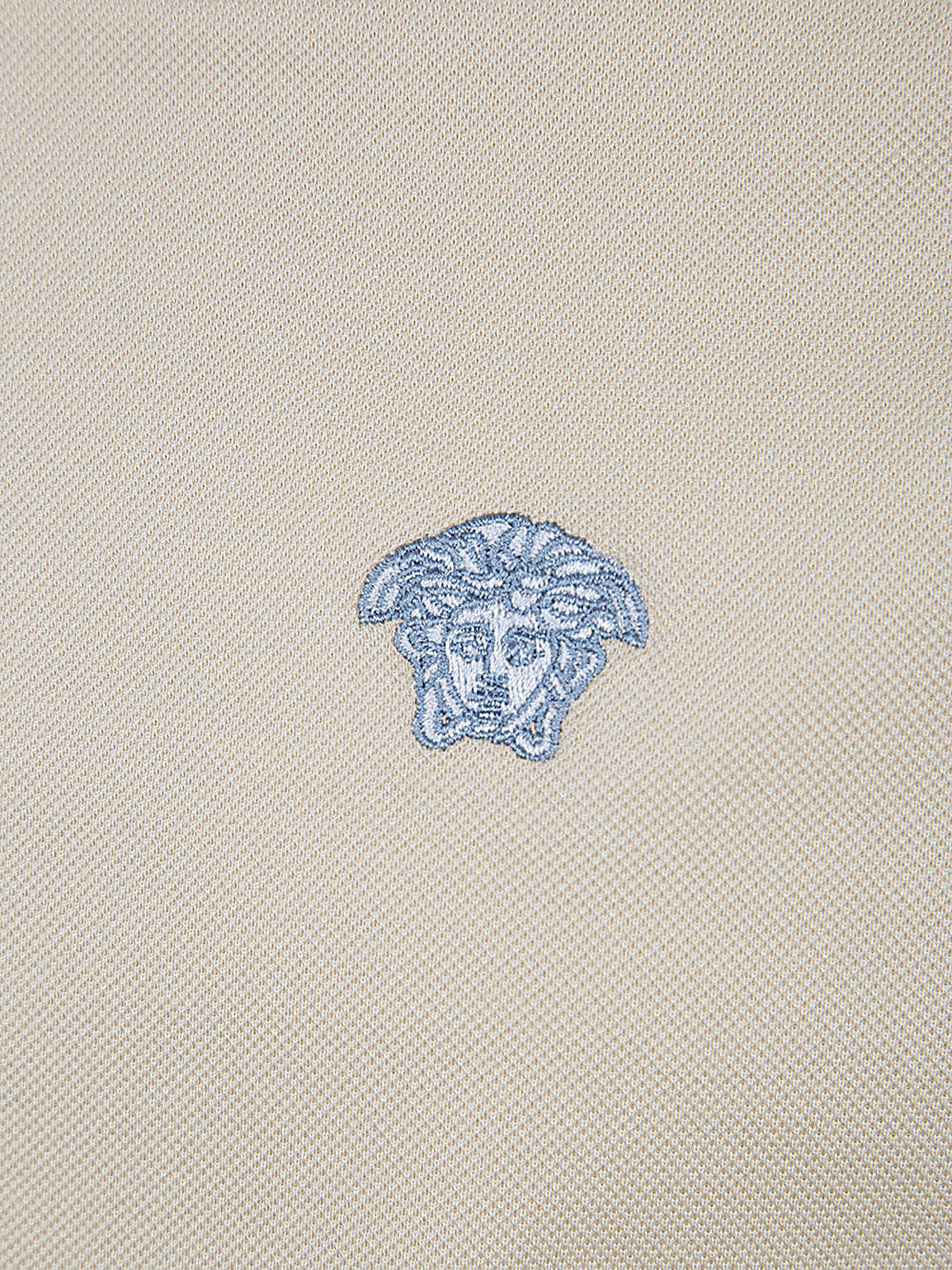 Shop Versace Polo Piquet Fabric And Medusa Pop Embroidery And Knit Pads In Mastic