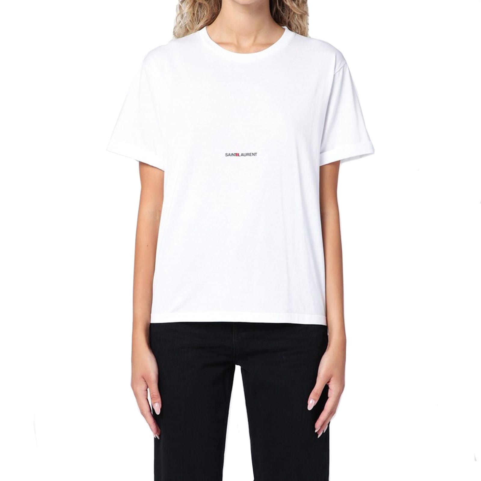 Shop Saint Laurent Cotton Logo T-shirt In White