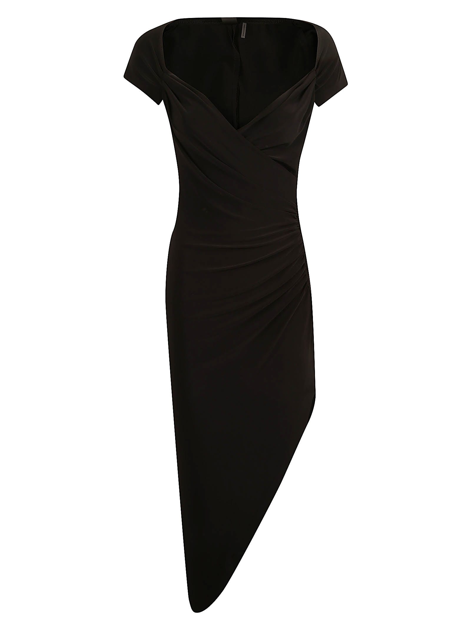 Shop Norma Kamali Asymmetric Short Sleeved Slim Dress In Black