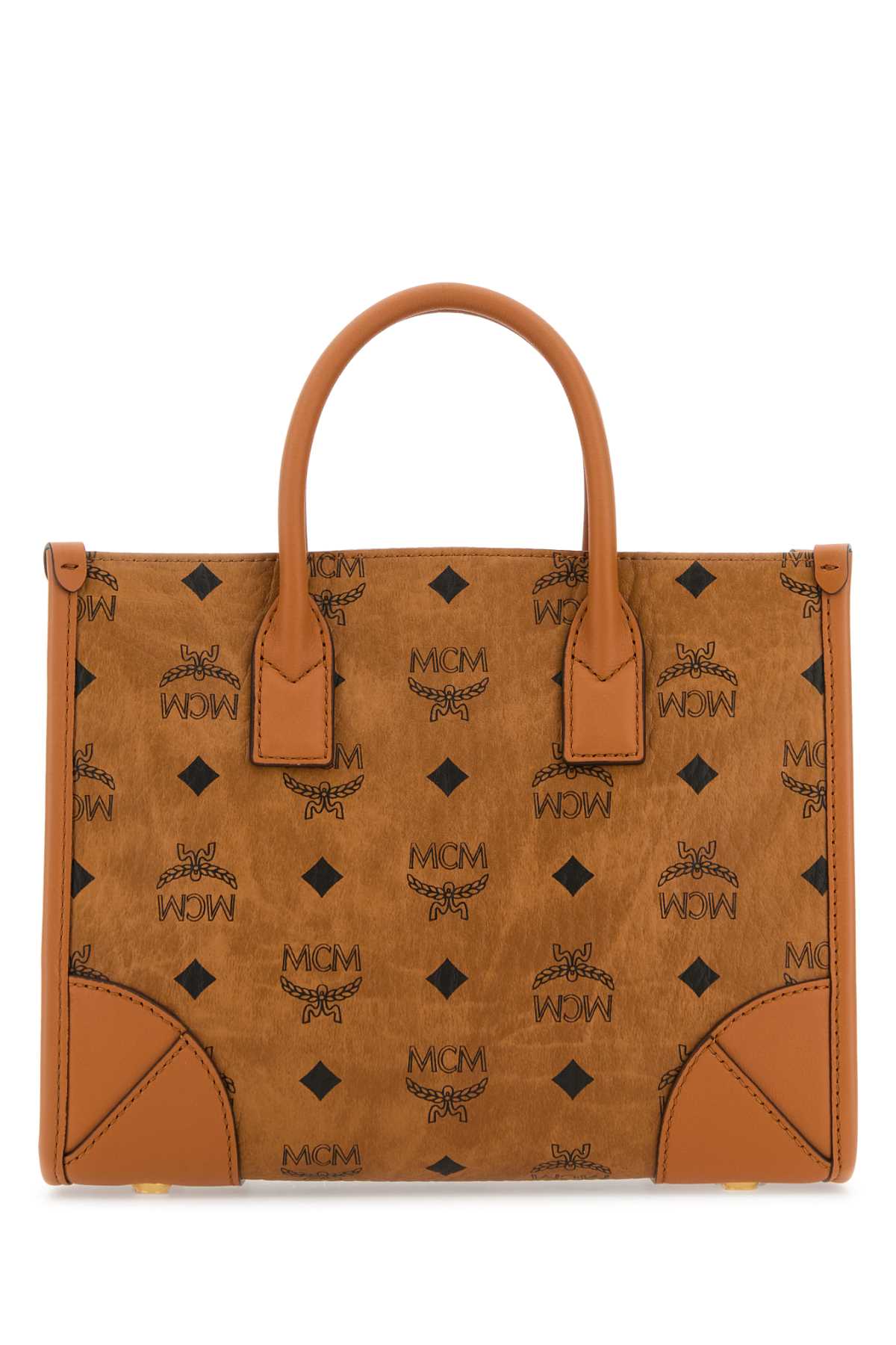 Shop Mcm Printed Canvas Mã¼nchen Handbag In Cognac