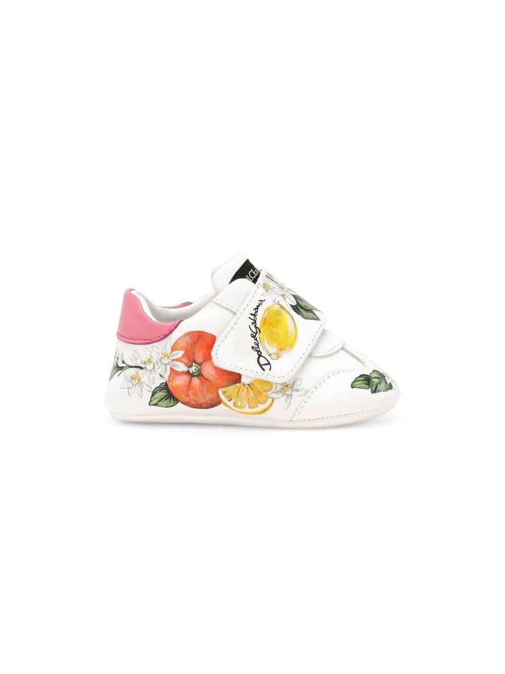Dolce & Gabbana Kids' Printed White Nappa Sneakers