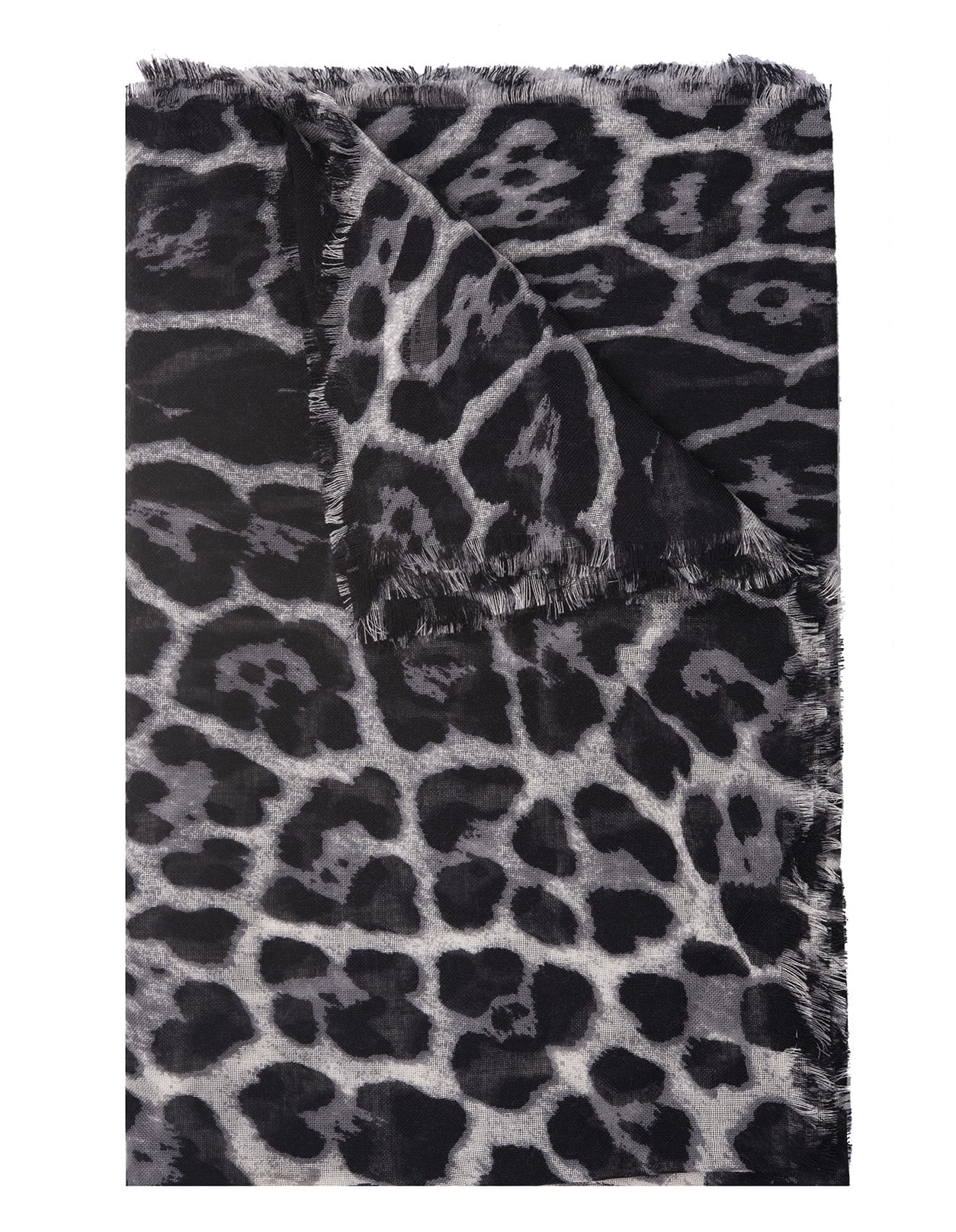 Saint Laurent Woman Large Square Leopard Scarf In Gray And Black Cashmere Etamine In Graphite/black