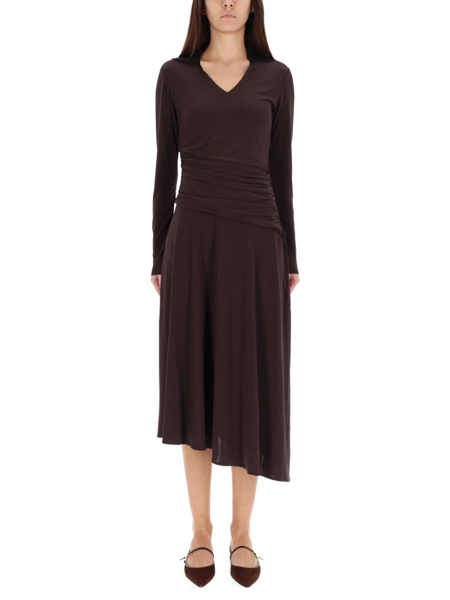 Tory Burch Asymmetrical Midi Dress In Burgundy