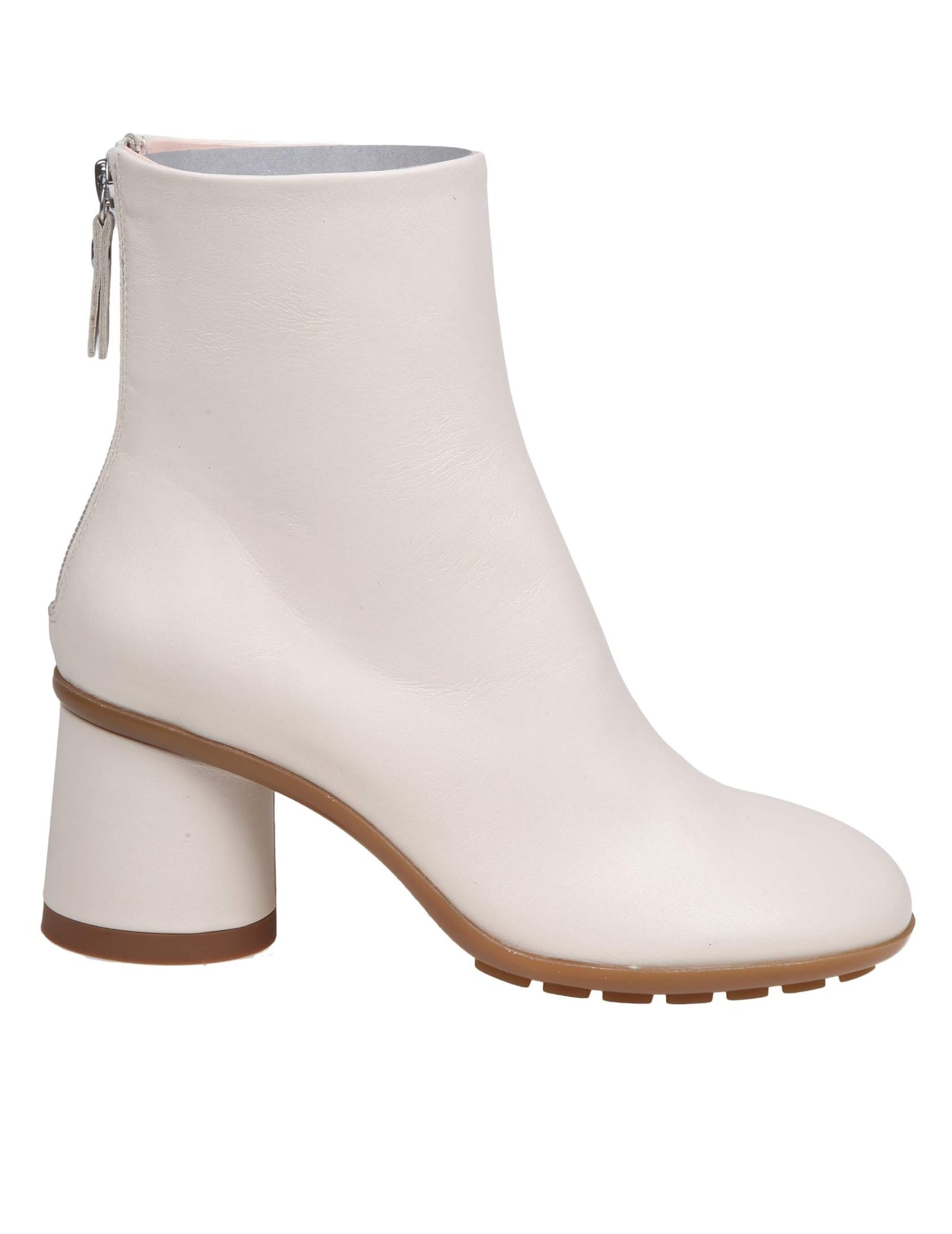 Agl Attilio Giusti Leombruni Curvy Ankle Boots In Chalk Color Leather In Gray