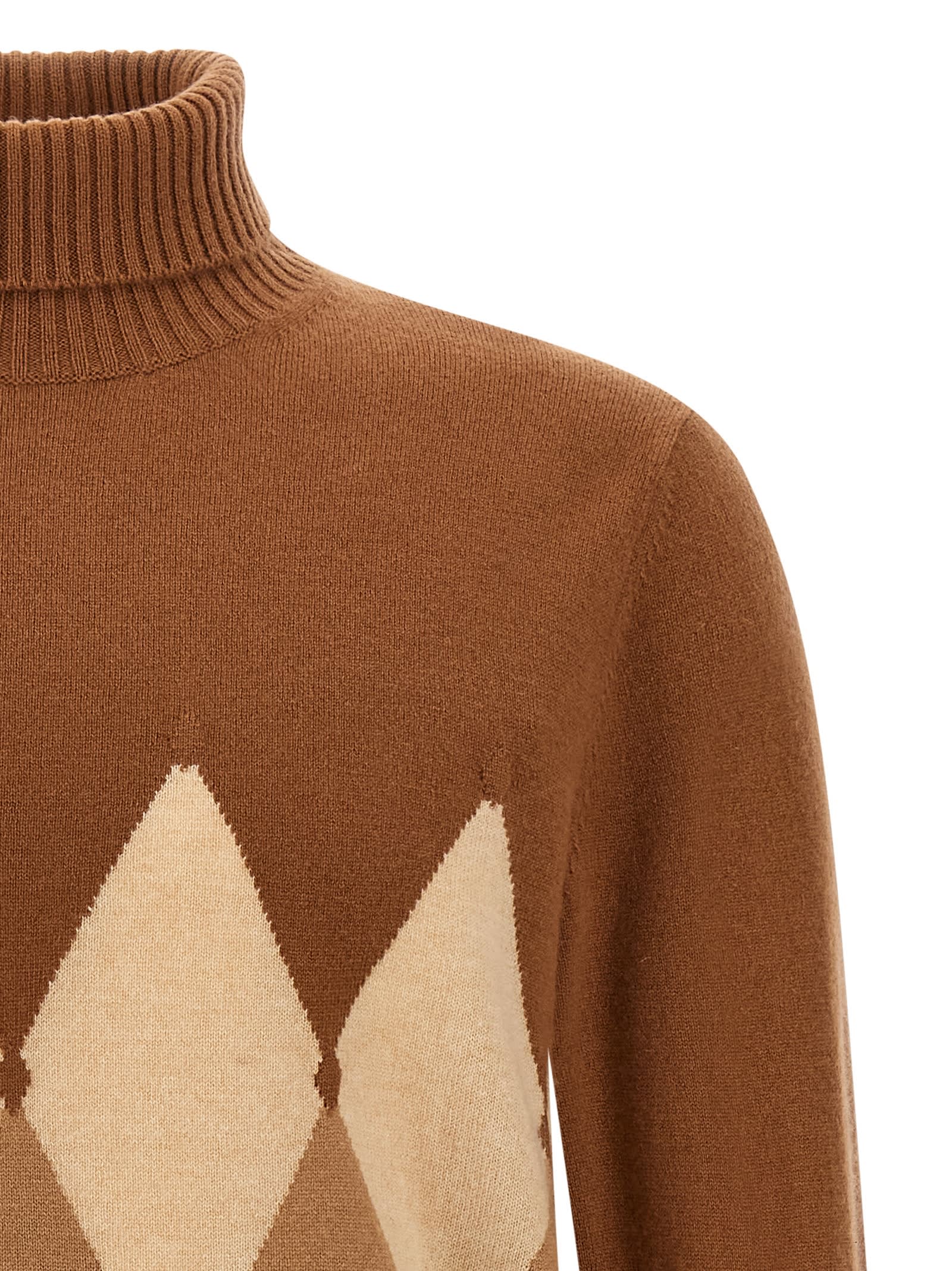 Ballantyne Brown Argyle Turtleneck Sweater In Brown