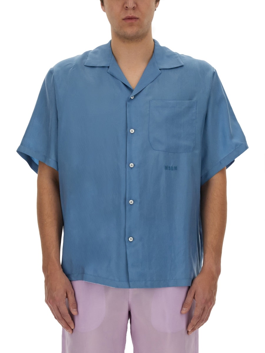 Shop Msgm Cupro Shirt In Blue