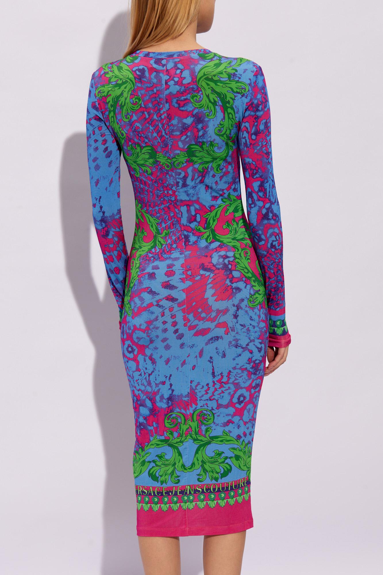 Shop Versace Jeans Couture Dress With Long Sleeves In Multicolour