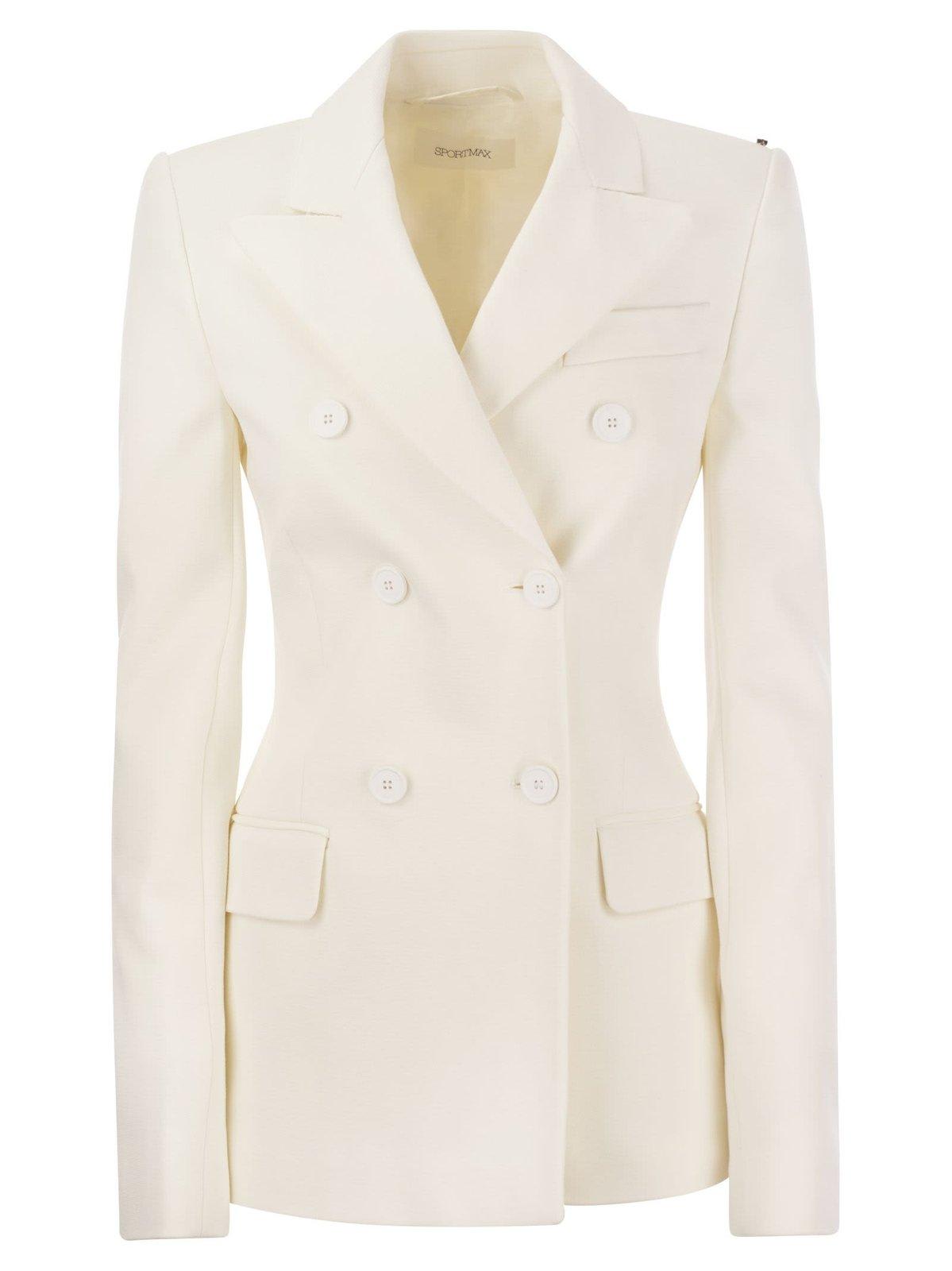 Shop Sportmax Double-breasted Long-sleeved Jacket In White