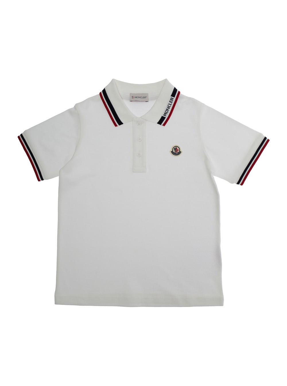 Moncler White Polo With Lettering Logo On The Collar And Logo Patch On The Chest In Cotton Boy In White