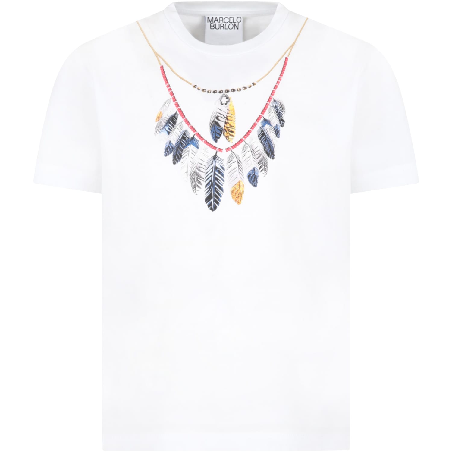 Marcelo Burlon White T-shirt For Boy With Feathers