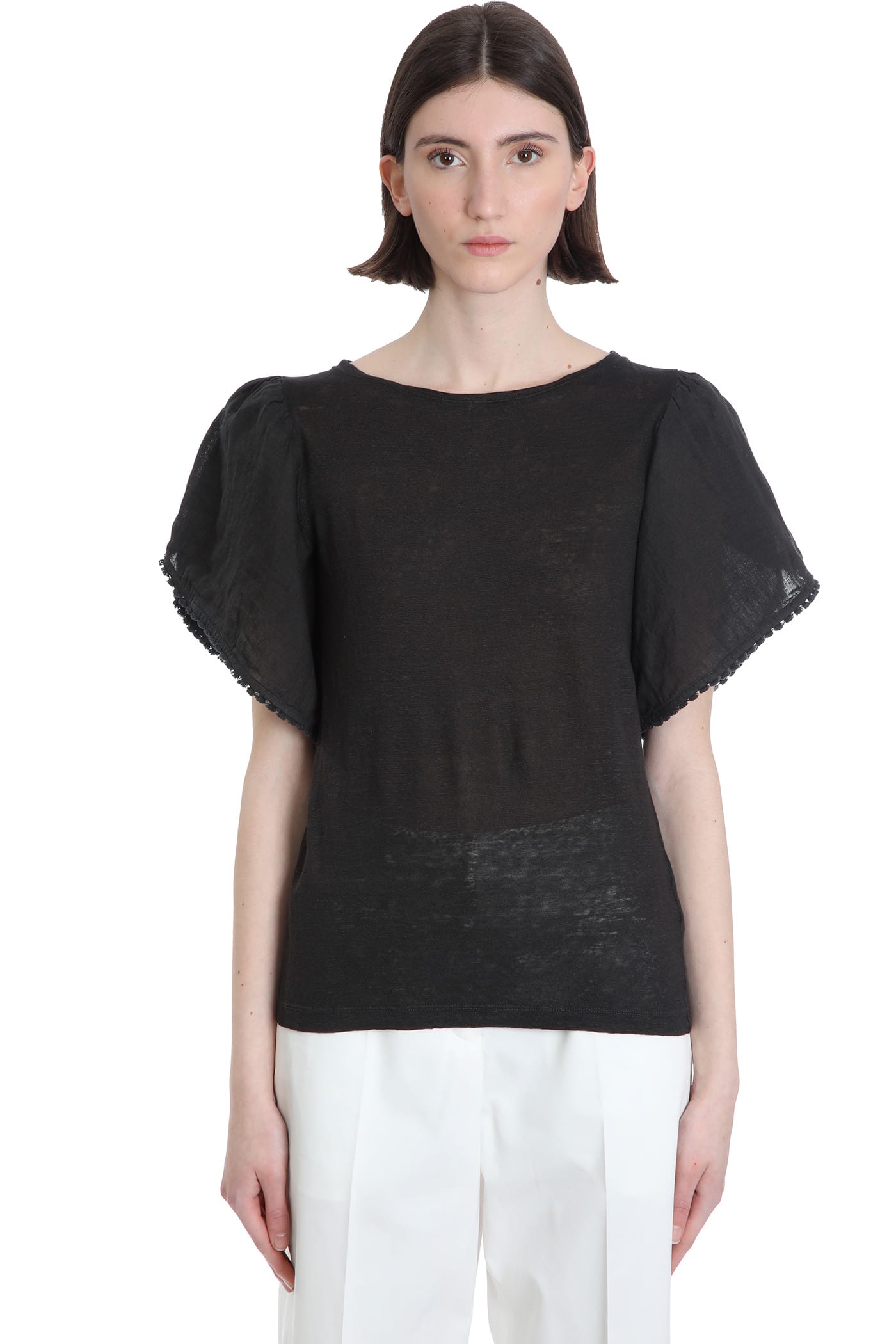 120 Lino - 120% lino blouse in black linen