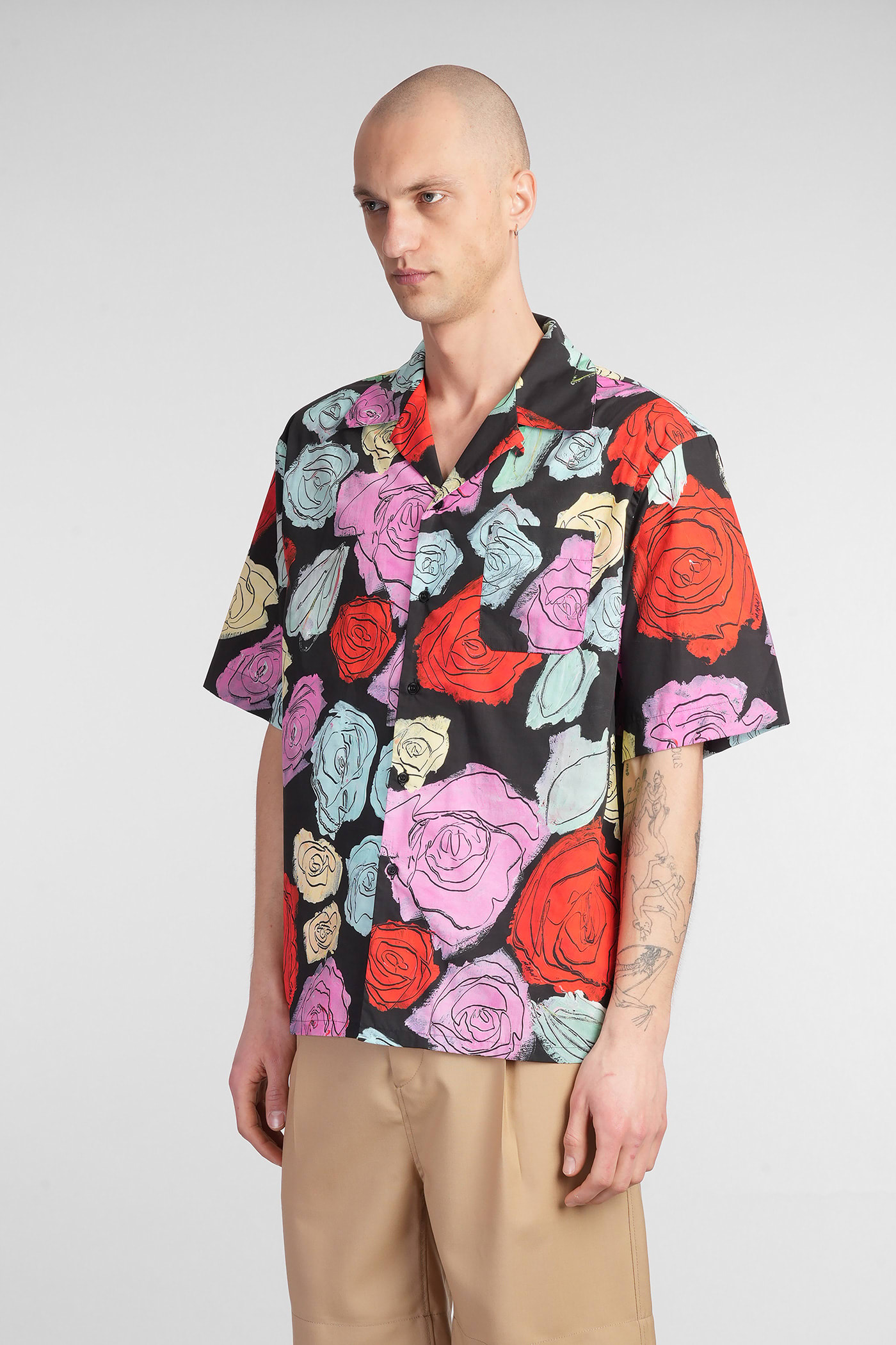 Marni Convertible-collar Floral-print Cotton-poplin Shirt In Black