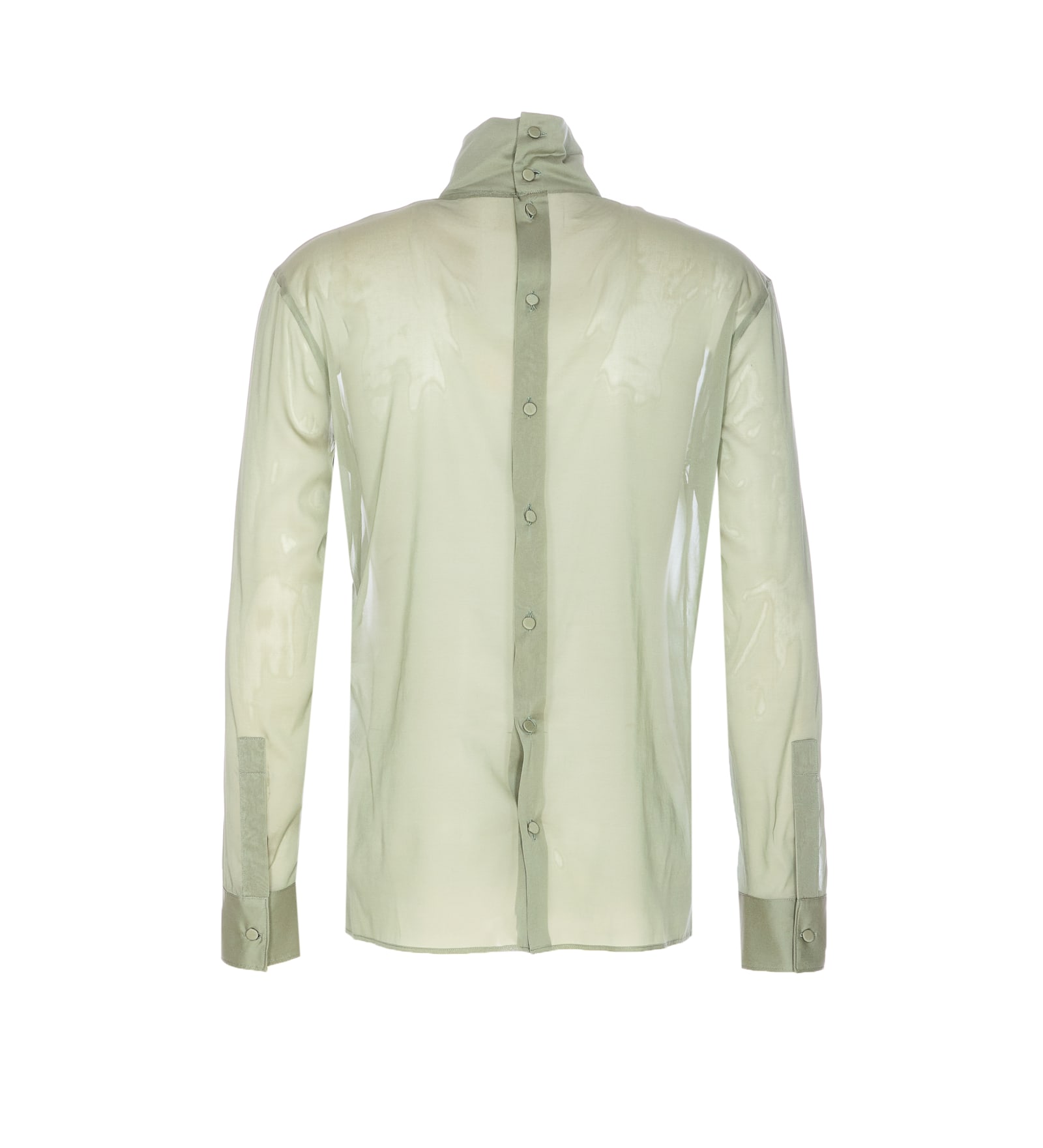 Gucci High Neck Long Sleeve Sheer Shirt In Green