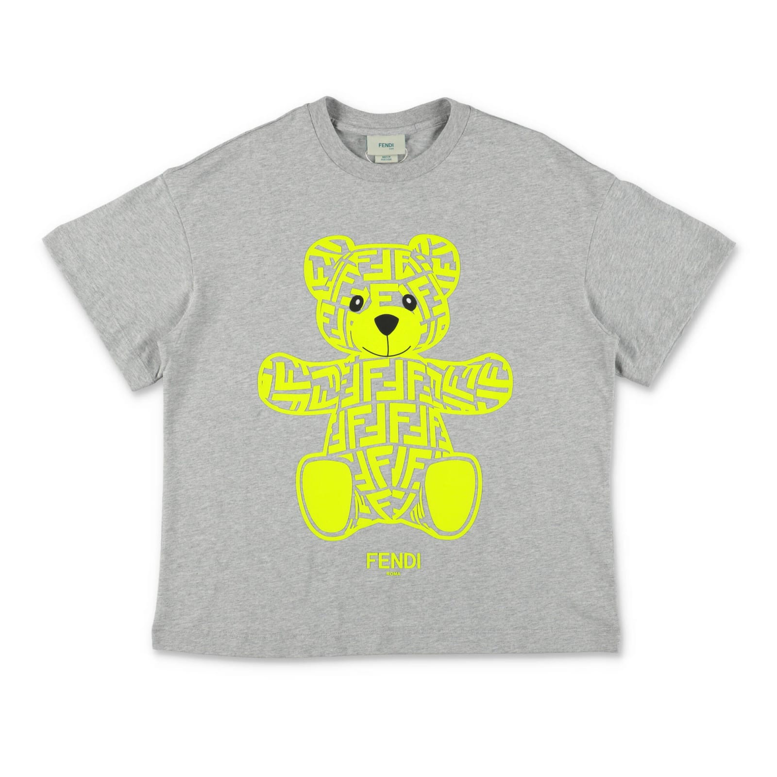 Fendi Kids' Teddy Bear Melange Grey Cotton Jersey Boy  T-shirt In Grigio