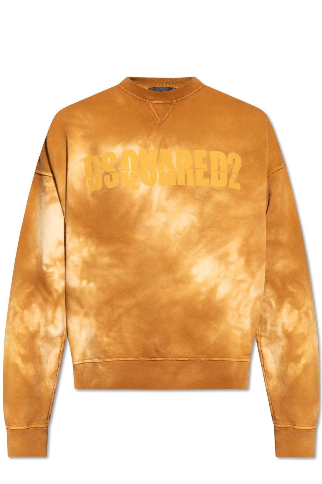 Shop Dsquared2 Logo Printed Tie Dyed Crewneck Sweatshirt In Brown