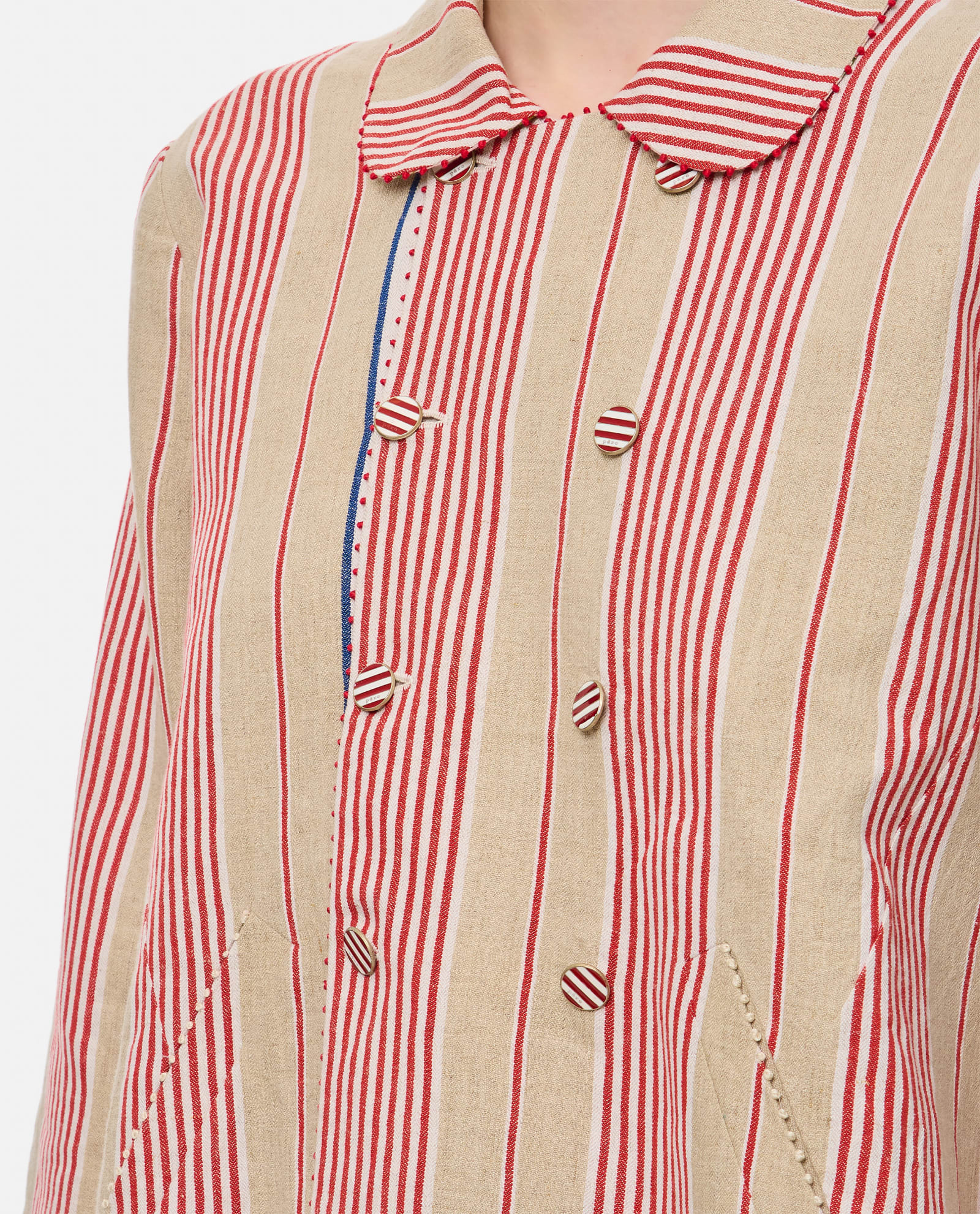 Shop Péro Cotton And Linen Double Breasted Jacket In As Multi