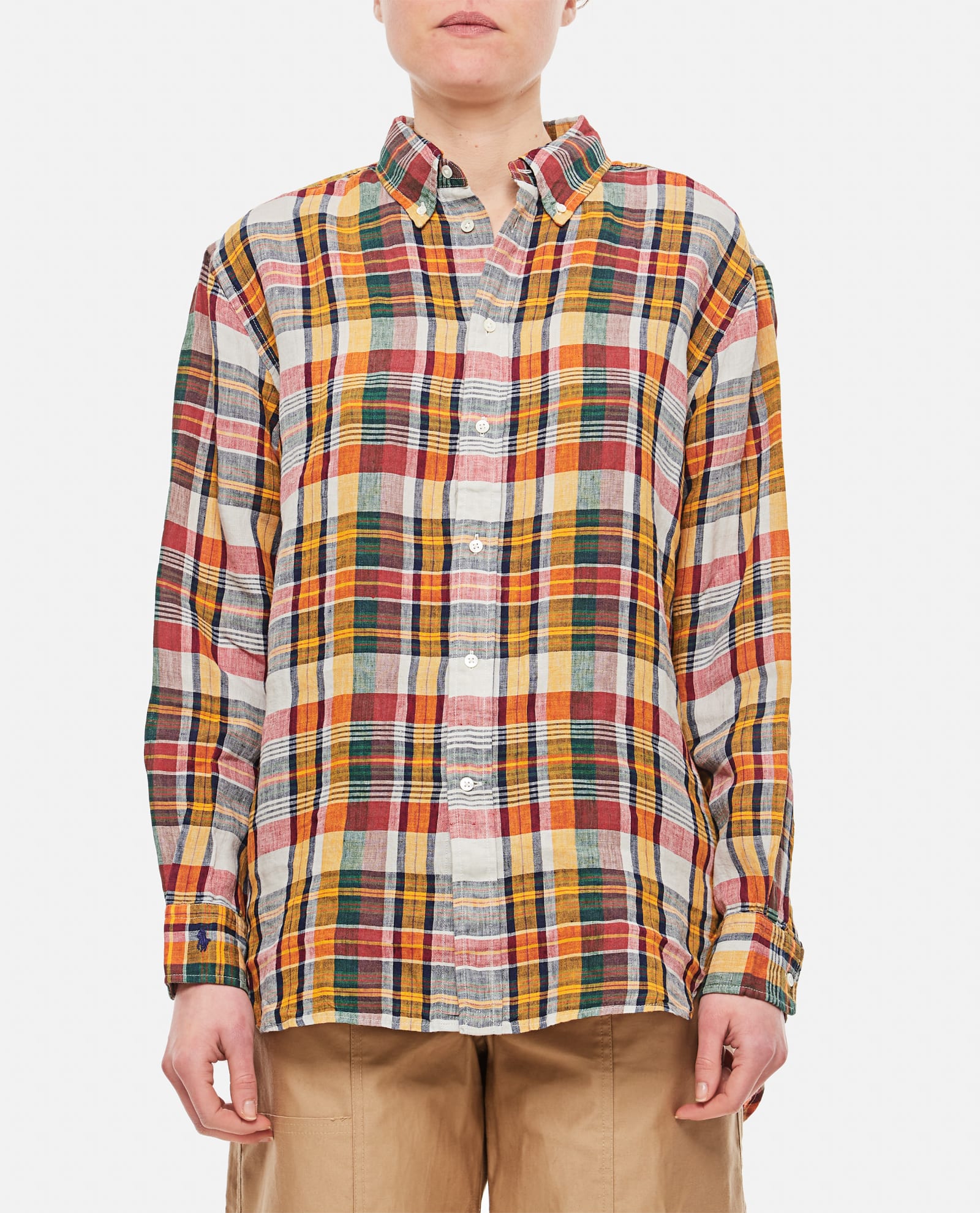 Shop Polo Ralph Lauren Linen Checkered Shirt In Multicolour