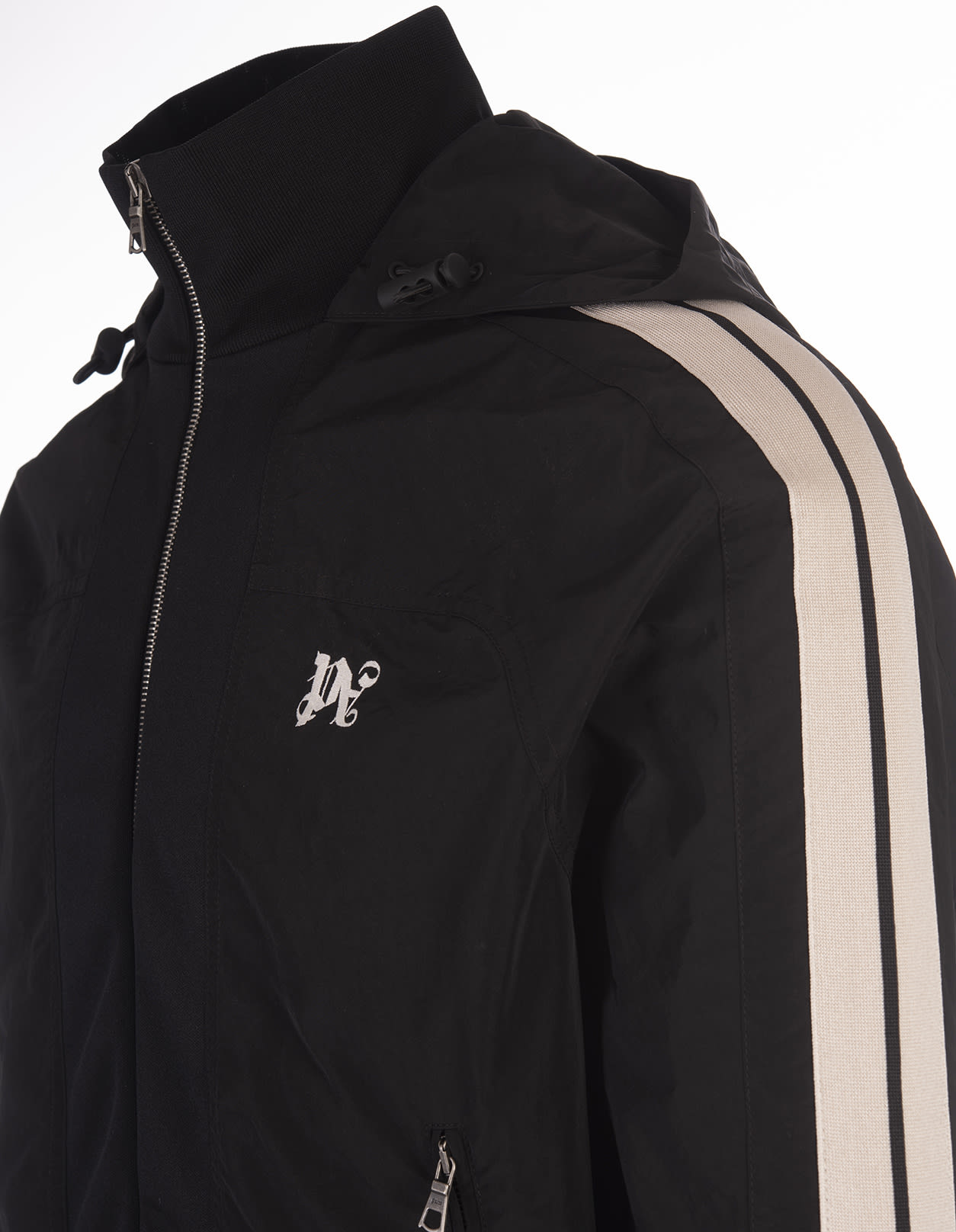 Shop Palm Angels Black Sporty Windbreaker Jacket With Pa Monogram