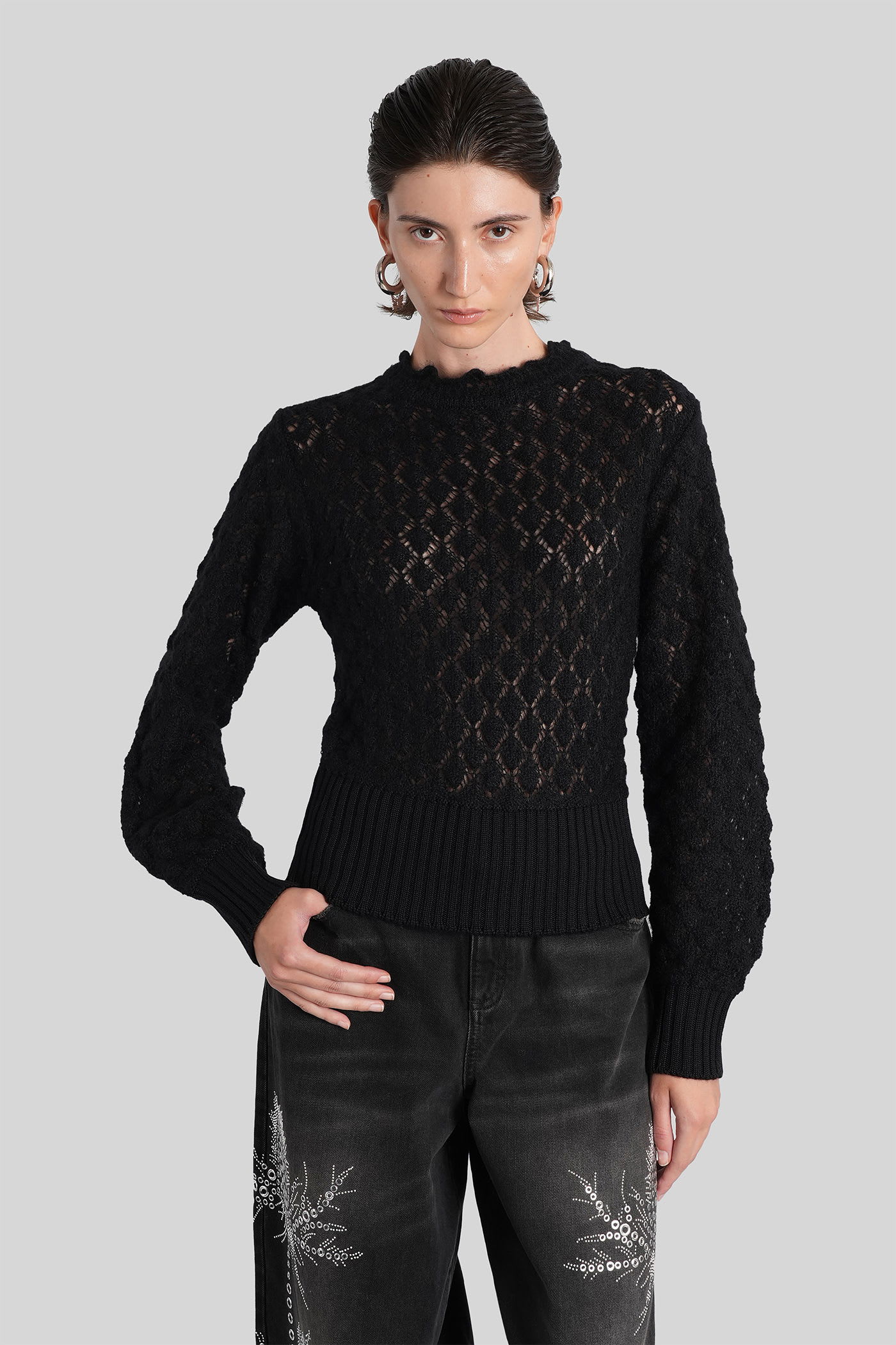 Blumarine Openwork Design Crew Neck Knit In Black