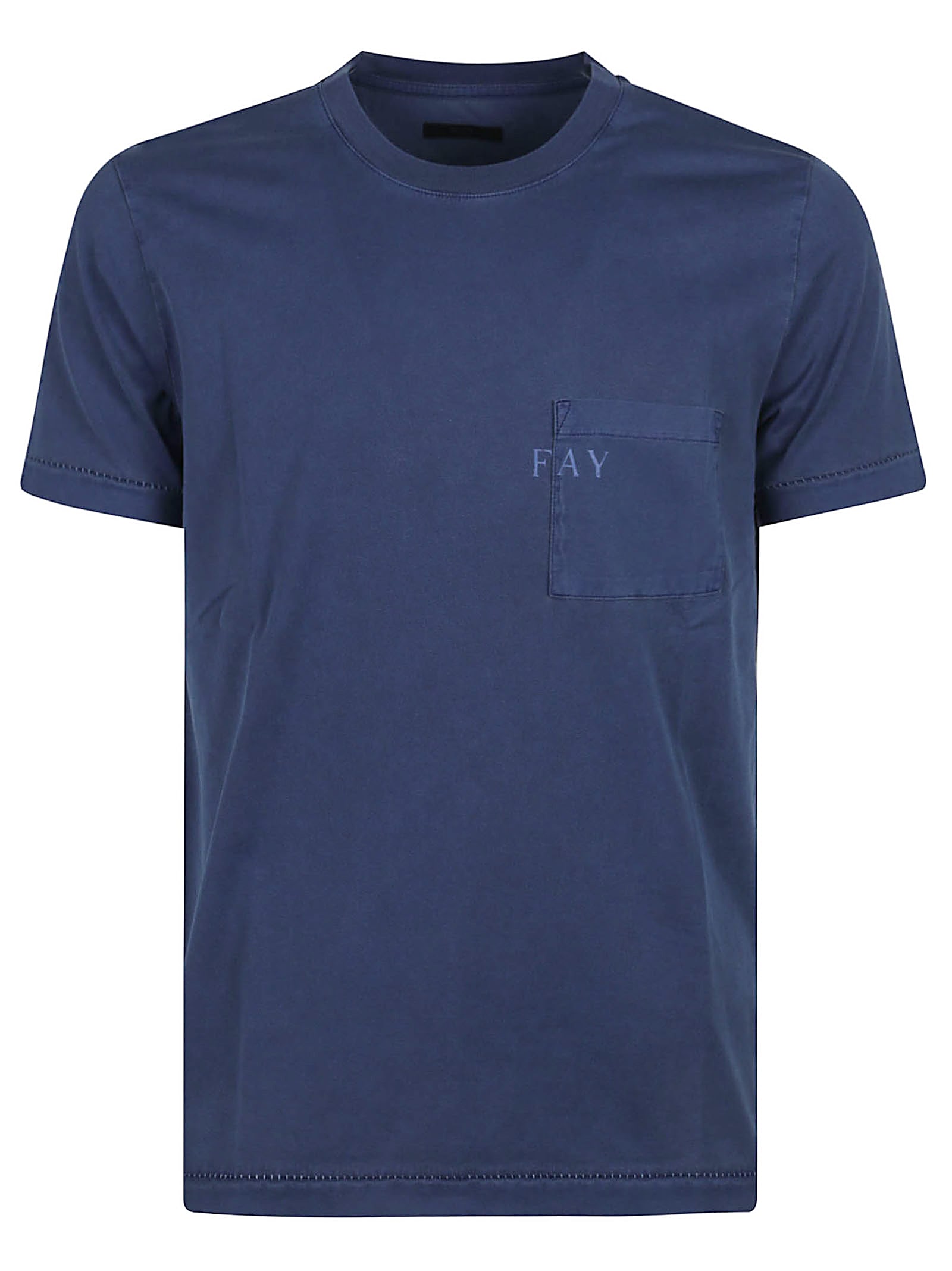Fay Crew Neck T-shirt With Chest Pocket And Straight Hem In Blue