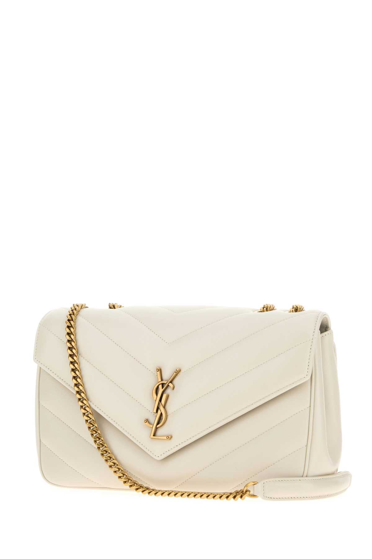 Saint Laurent Ice Leather Medium Loulou Shoulder Bag In White