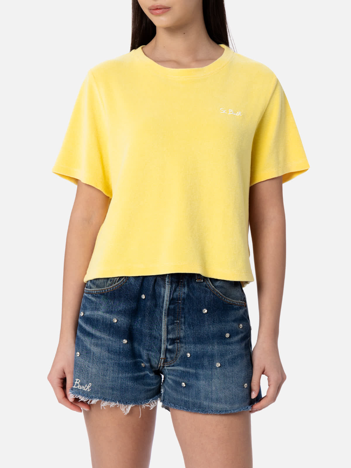 Mc2 Saint Barth Woman Pale Yellow Terry Cotton Crewneck T-shirt Emilie In Yellow