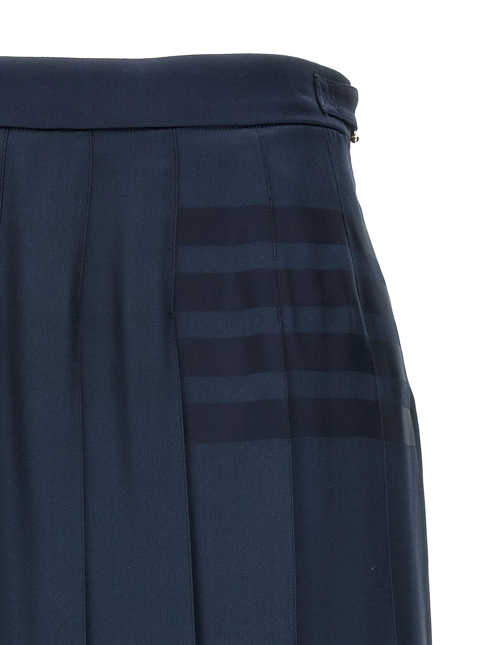 Shop Thom Browne Below Knee Dropped Back Pleated Skirt In Blue