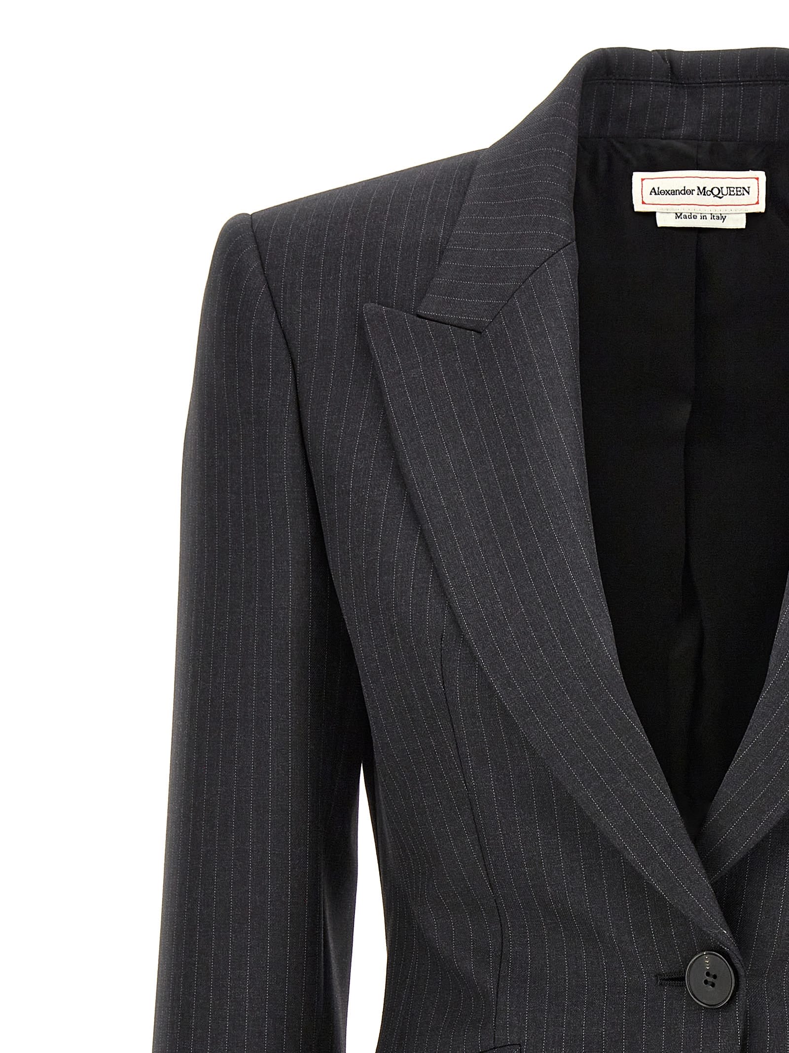 Shop Alexander Mcqueen Single-breasted Pinstripe Blazer In Gray