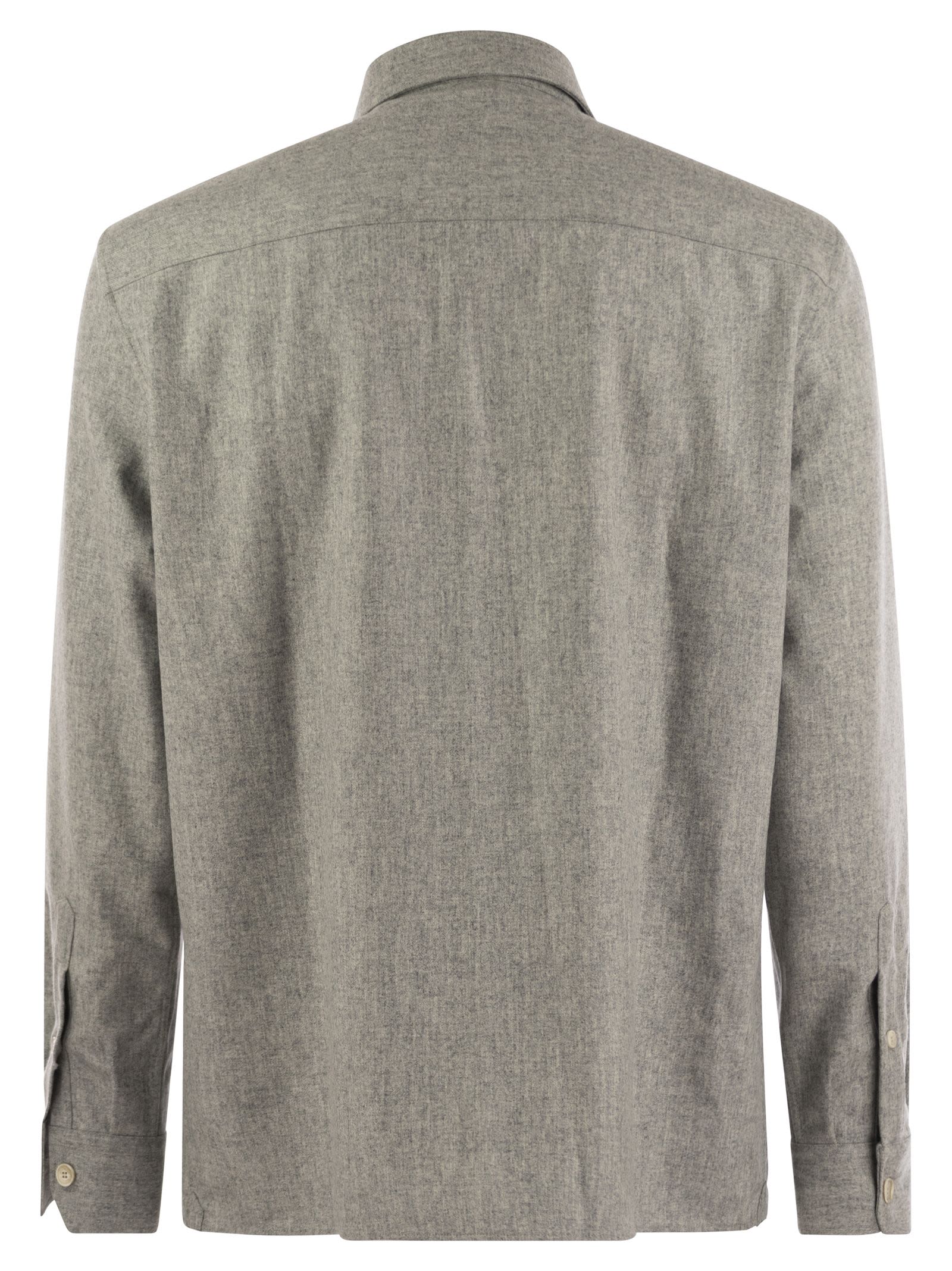 Shop Brunello Cucinelli Virgin Wool Over Shirt With Pockets In Pearl