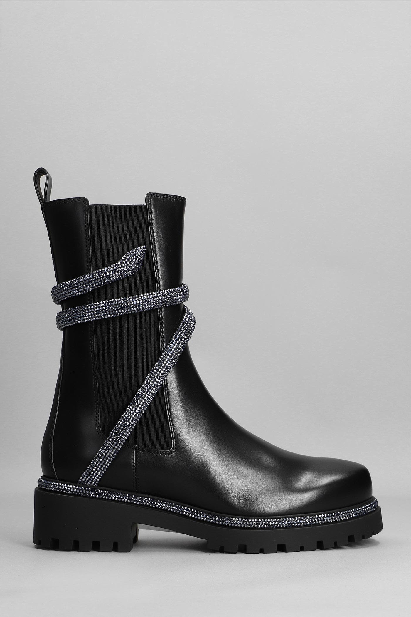 René Caovilla Combat Boots In Black Leather