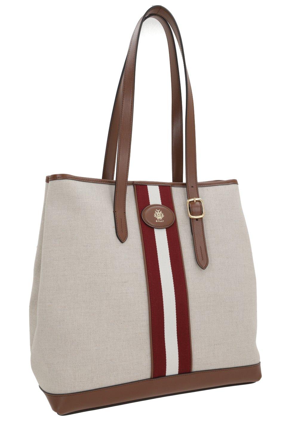 Bally Logo Patch Striped Top Handle Bag