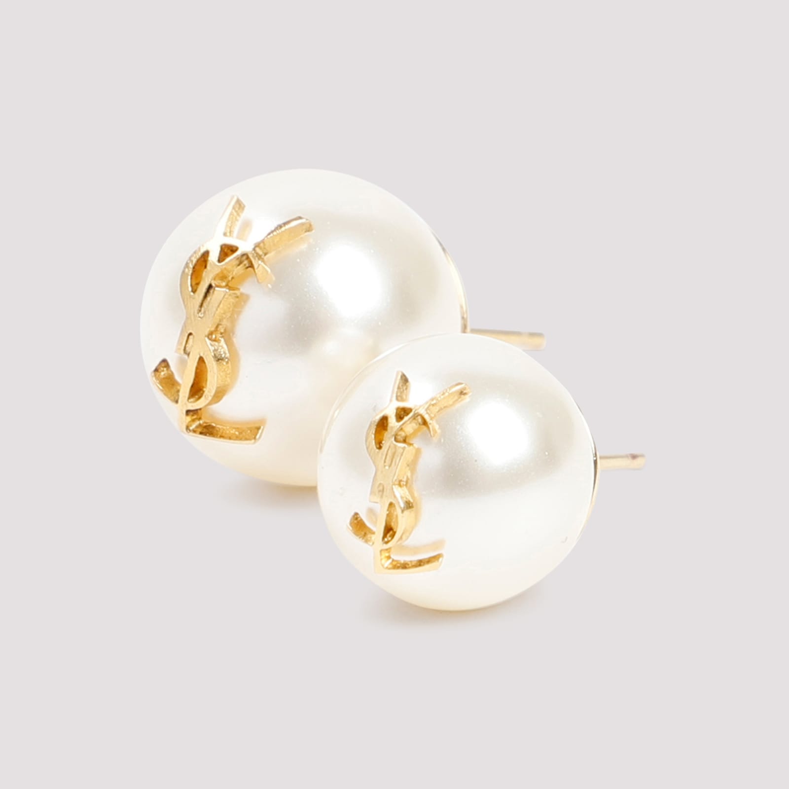 Saint Laurent Pearl Earrings With Monogram In Gold