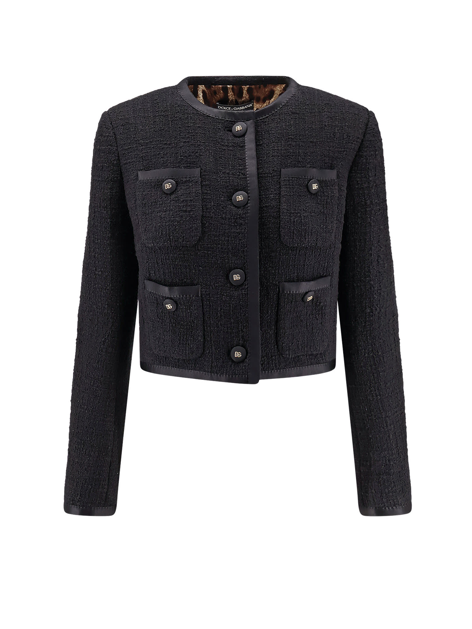 Dolce & Gabbana Women Cotton And Viscose Blazer With Animalier Print Lining In Black