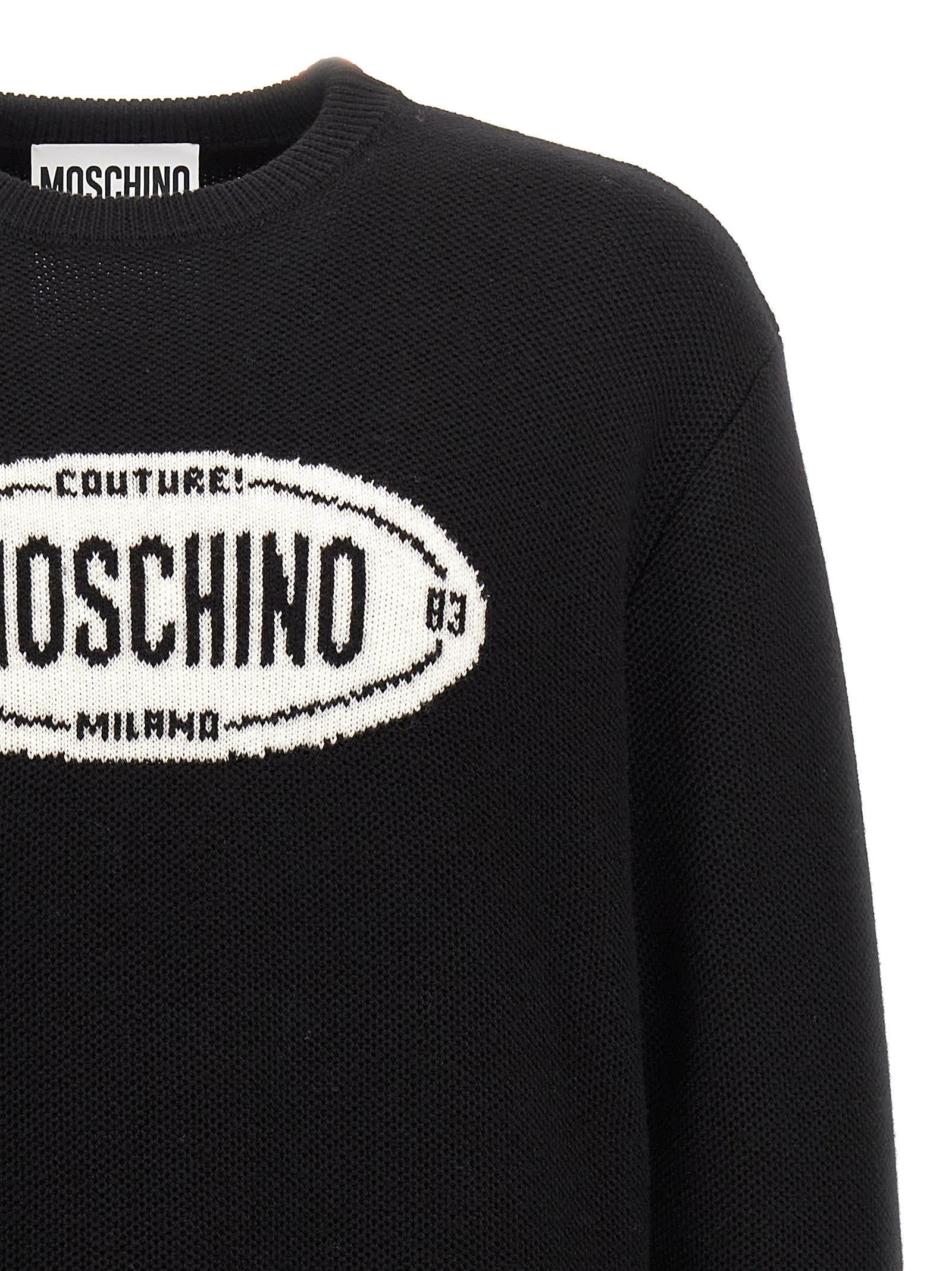 Shop Moschino Logo Intarsia Sweater In White/black