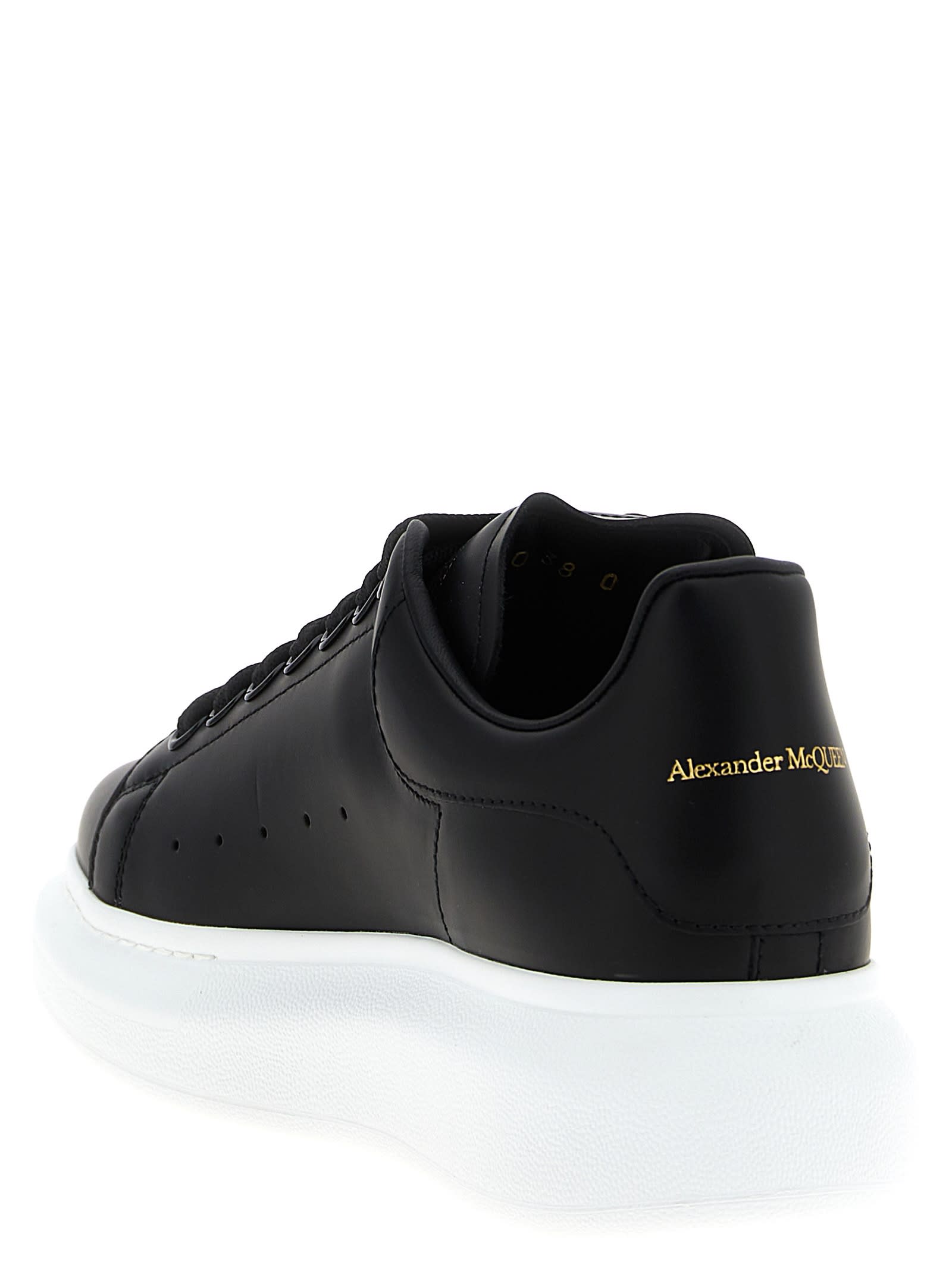 Alexander Mcqueen Black Low Top Sneakers With Logo Lettering On Tongue And Heel In Leather Woman In Multi