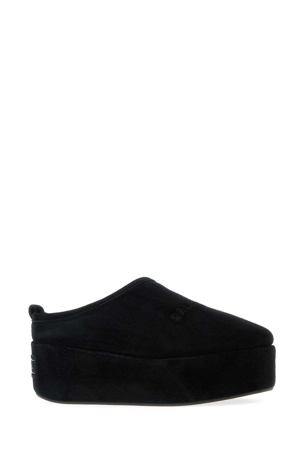 Balenciaga Black Suede Alaska Soft Slippers In Black